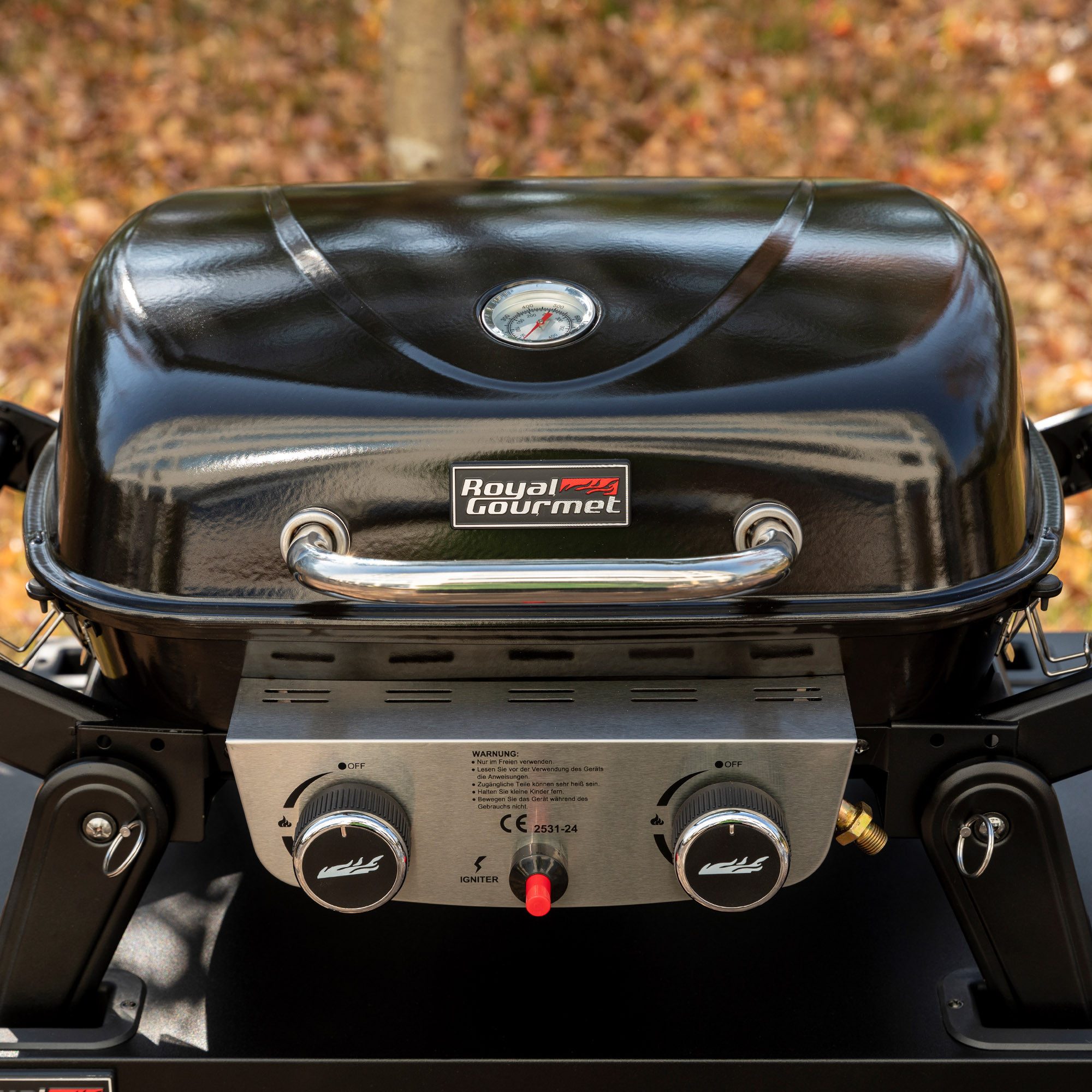Royal Gourmet Gasgrill 2-Brenner Tragbarer Gasgrill, 5 kW Tischgrill, mit klappbaren Seitentischen, portabler BBQ Grill für Balkon, Schwarz