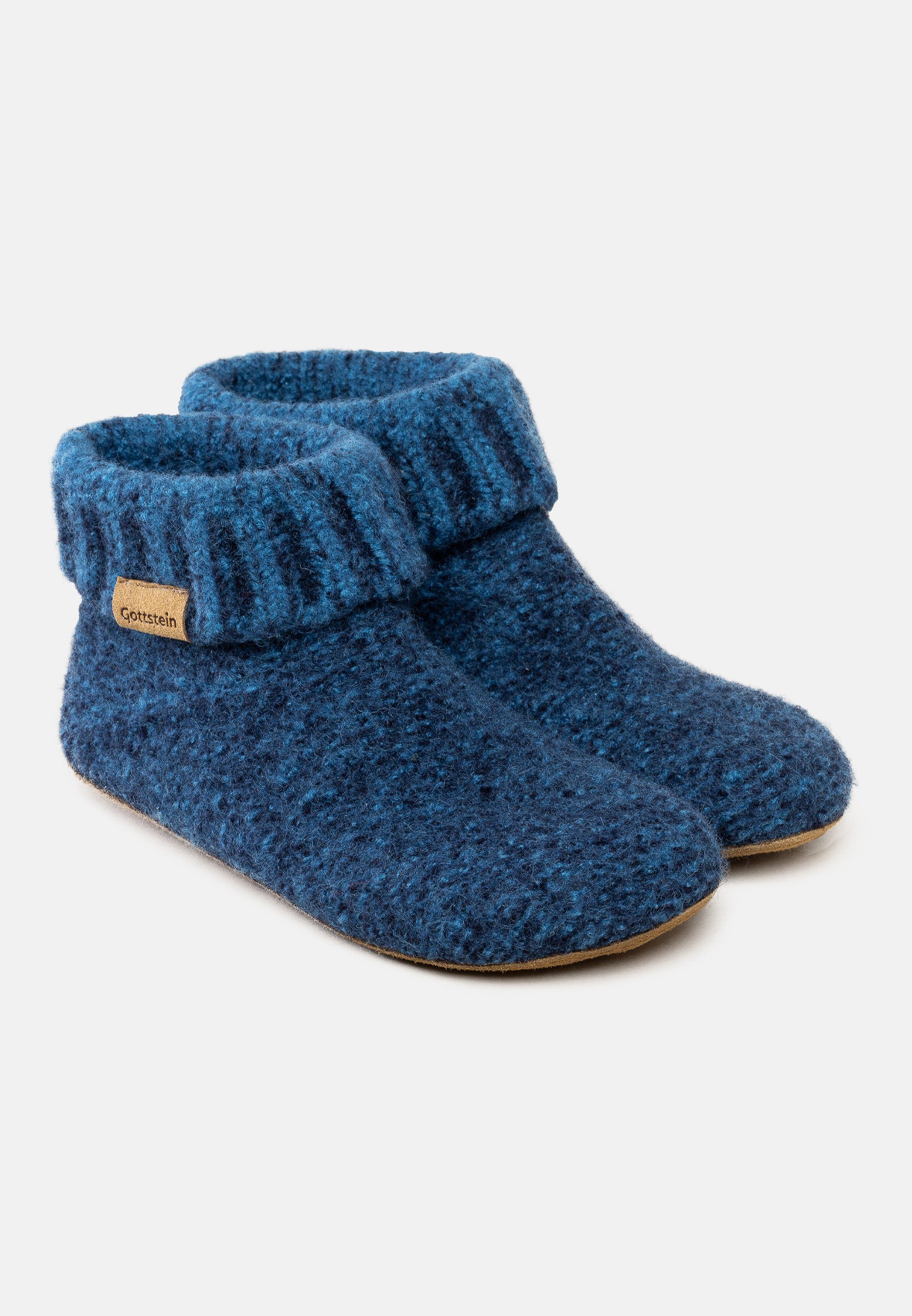 100% Knit Boot Aus aus - Gottstein Sohle Blau Hüttenschuh Schurwolle, Hüttenschuhe Rindsleder