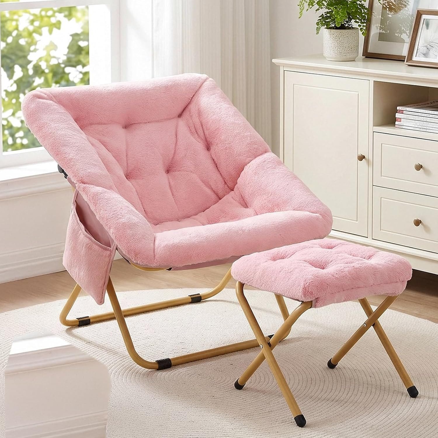 TLGREEN Relaxsessel,klappbarer Lounge-Sessel mit Hocker, (Weicher Kunstfell-Lesesessel, Relaxsessel mit Hocker),Ideal für Wohnzimmer, Schlafzimmer & Spielzimmer