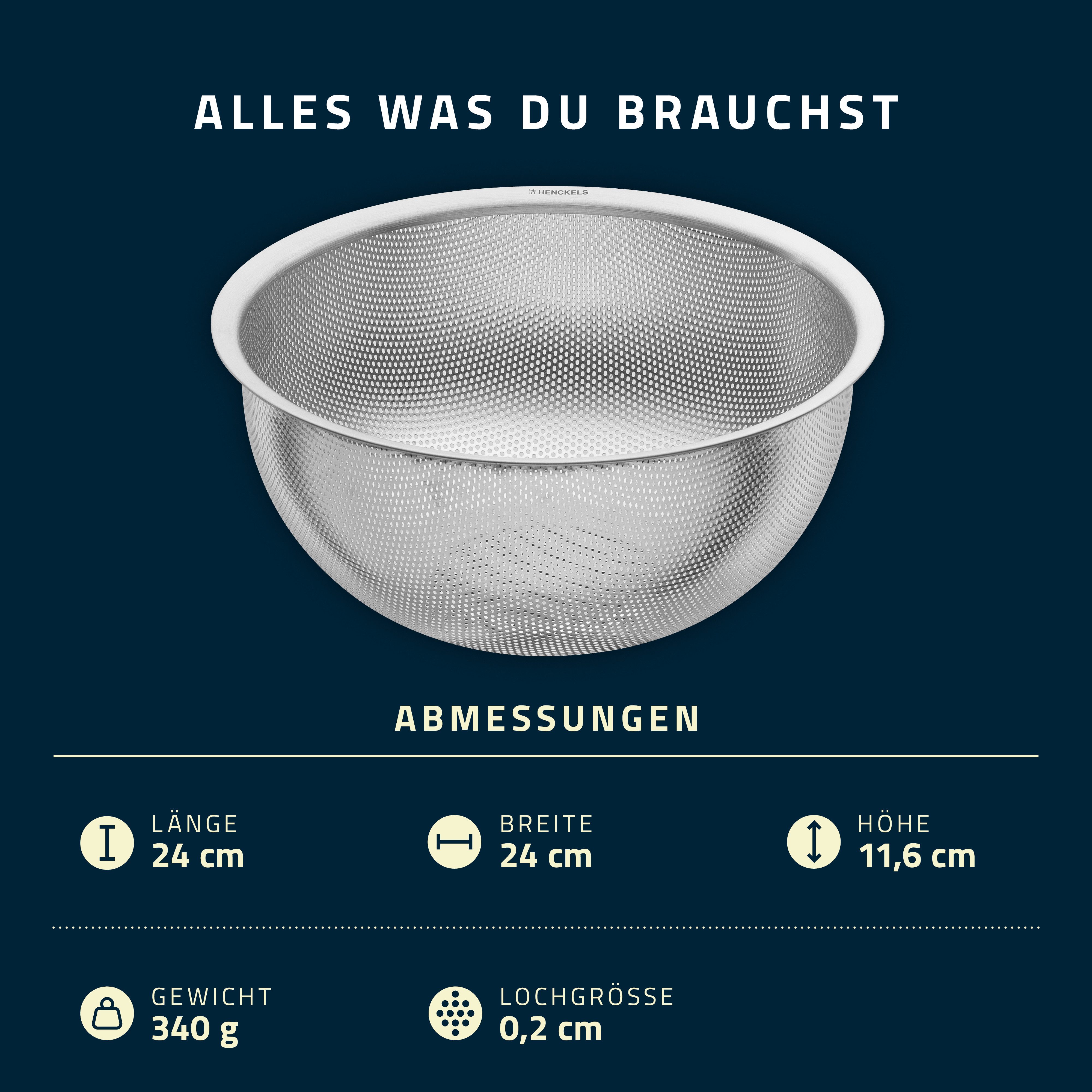 HENCKELS by ZWILLING Küchensieb Trio, Edelstahl, (1-St), Rostfreier Edelstahl, Sieb, Seiher und Schale, Stapelbar – Bild 4 von 5