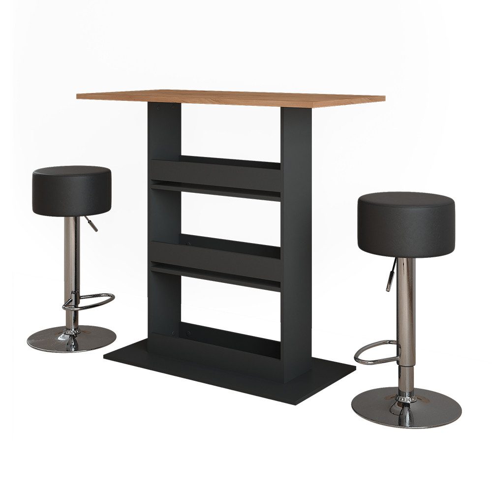 Vicco Bartisch Repose, GKO/ANT/Schwarz, 110 x 55 cm mit 2 Barhockern günstig online kaufen