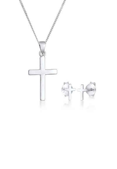 Elli Schmuckset Kreuz Kette Ohrstecker 925 Silber, Kreuz