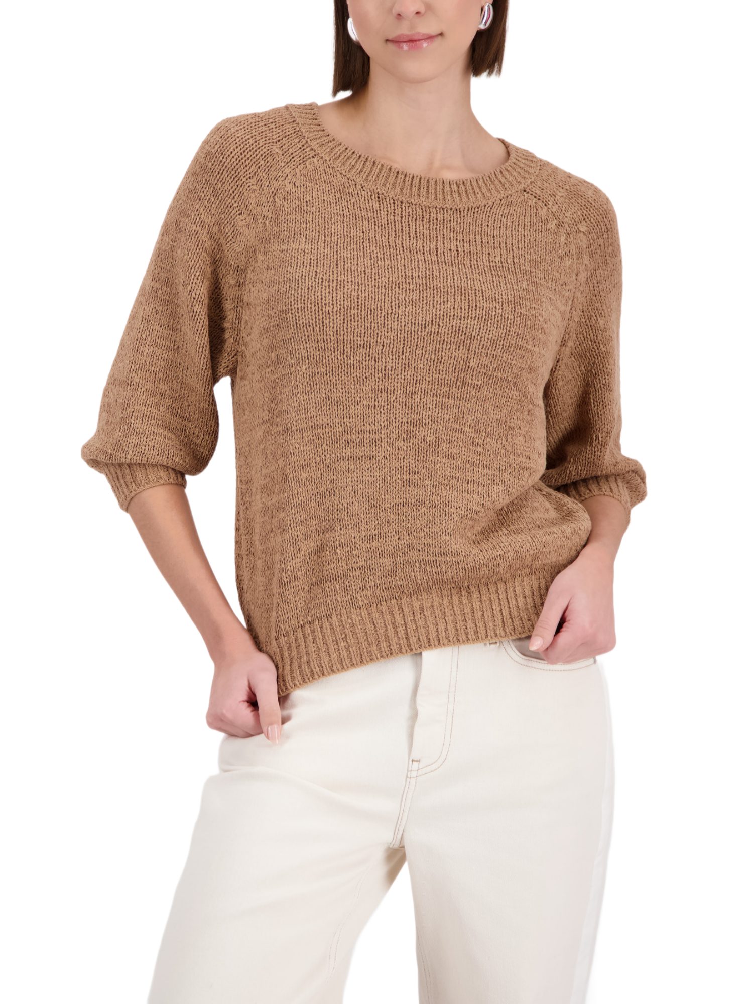 Monari Langarmshirt braun,Casual,Baumwolle,Unifarben,Rundhals,3/4 Arm,Regular Fit
