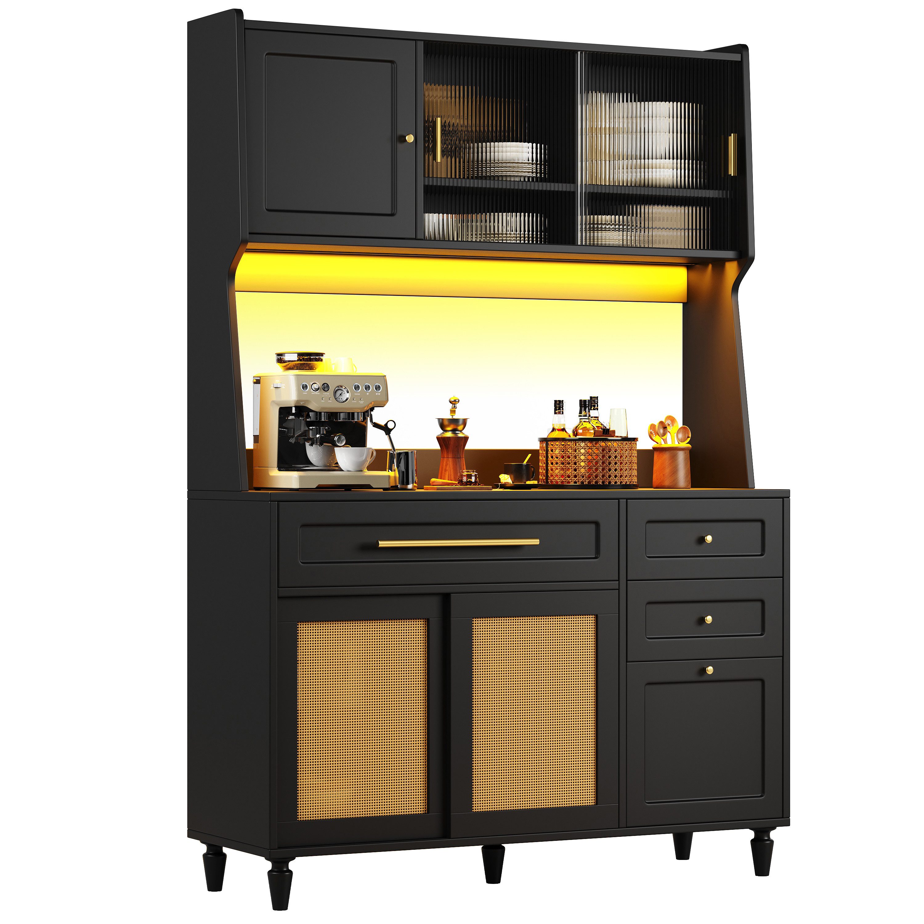 Hochschrank Küchenschrank,Vitrinenschrank, Buffetschrank,schwarz