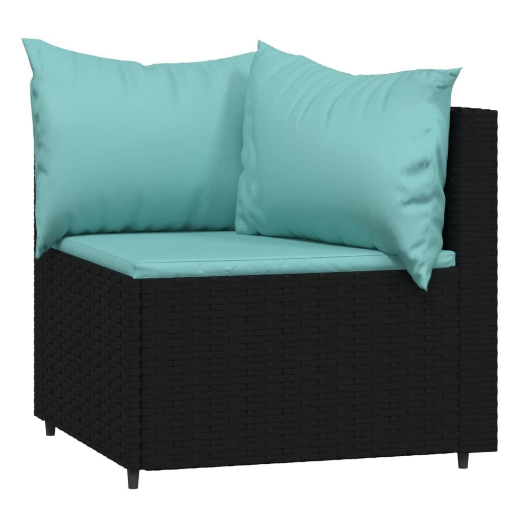 vidaXL Gartenlounge-Set 4-tlg. Garten-Lounge-Set mit Schwarz Kissen und Schwarz Poly (4-tlg) blau Rattan