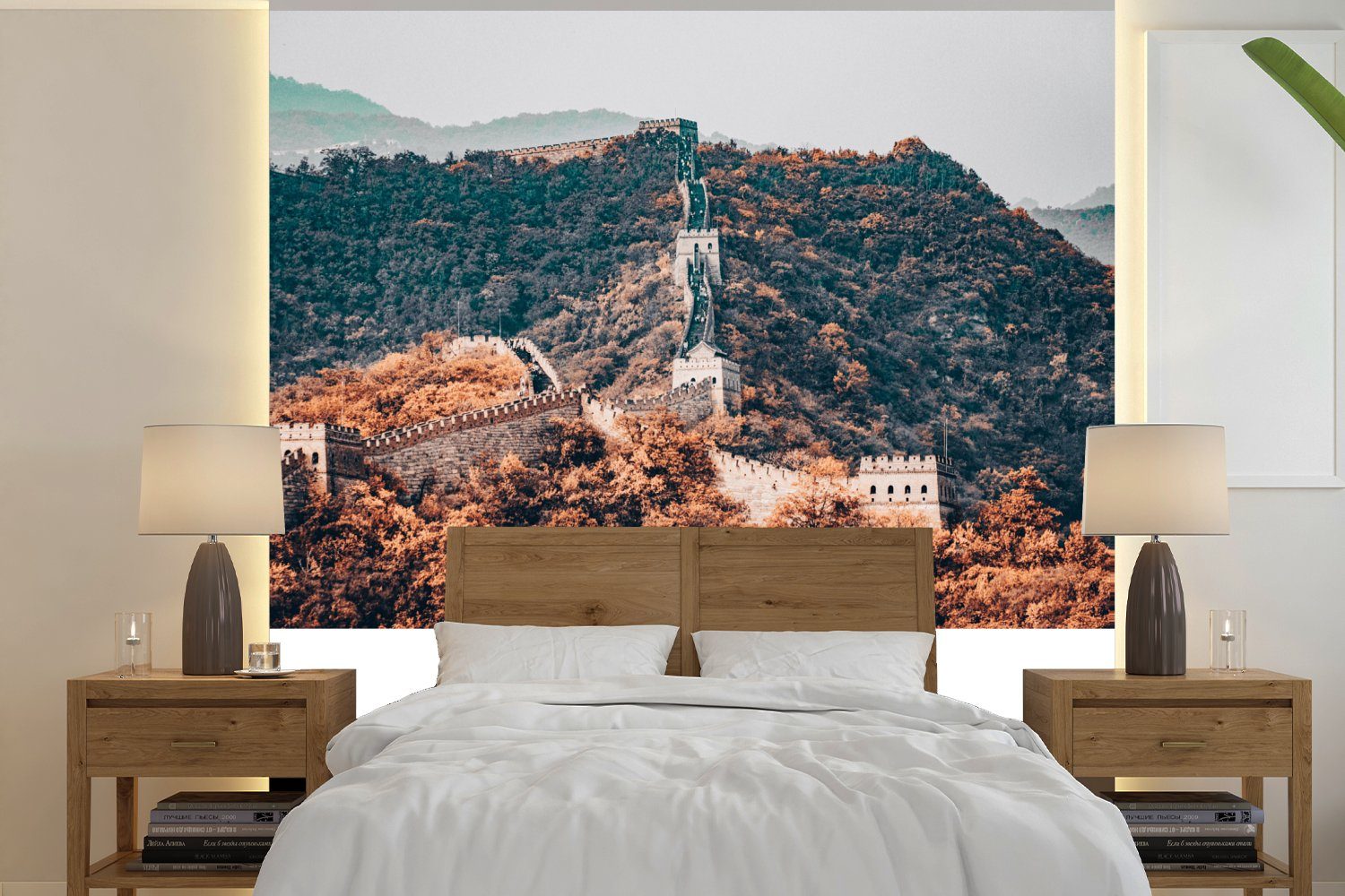 MuchoWow Fototapete China - Große Mauer - Herbst, Matt, bedruckt, (5 St), Vinyl Tapete für Wohnzimmer oder Schlafzimmer, Wandtapete