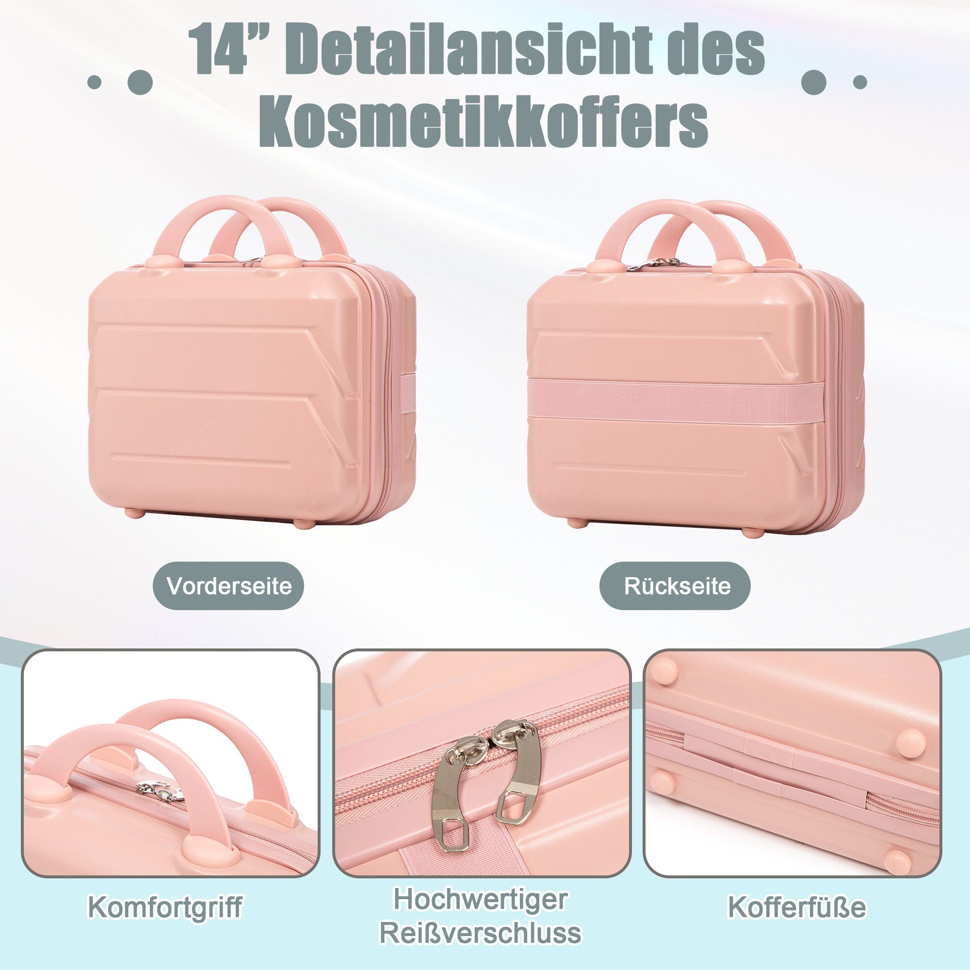 i@home Kofferset 14"/19" 2-teiliger Koffer, 4 Rollen, (2 tlg), ABS-Spinner-Kofferset mit Zahlenschloss & 14" Kosmetiktasche