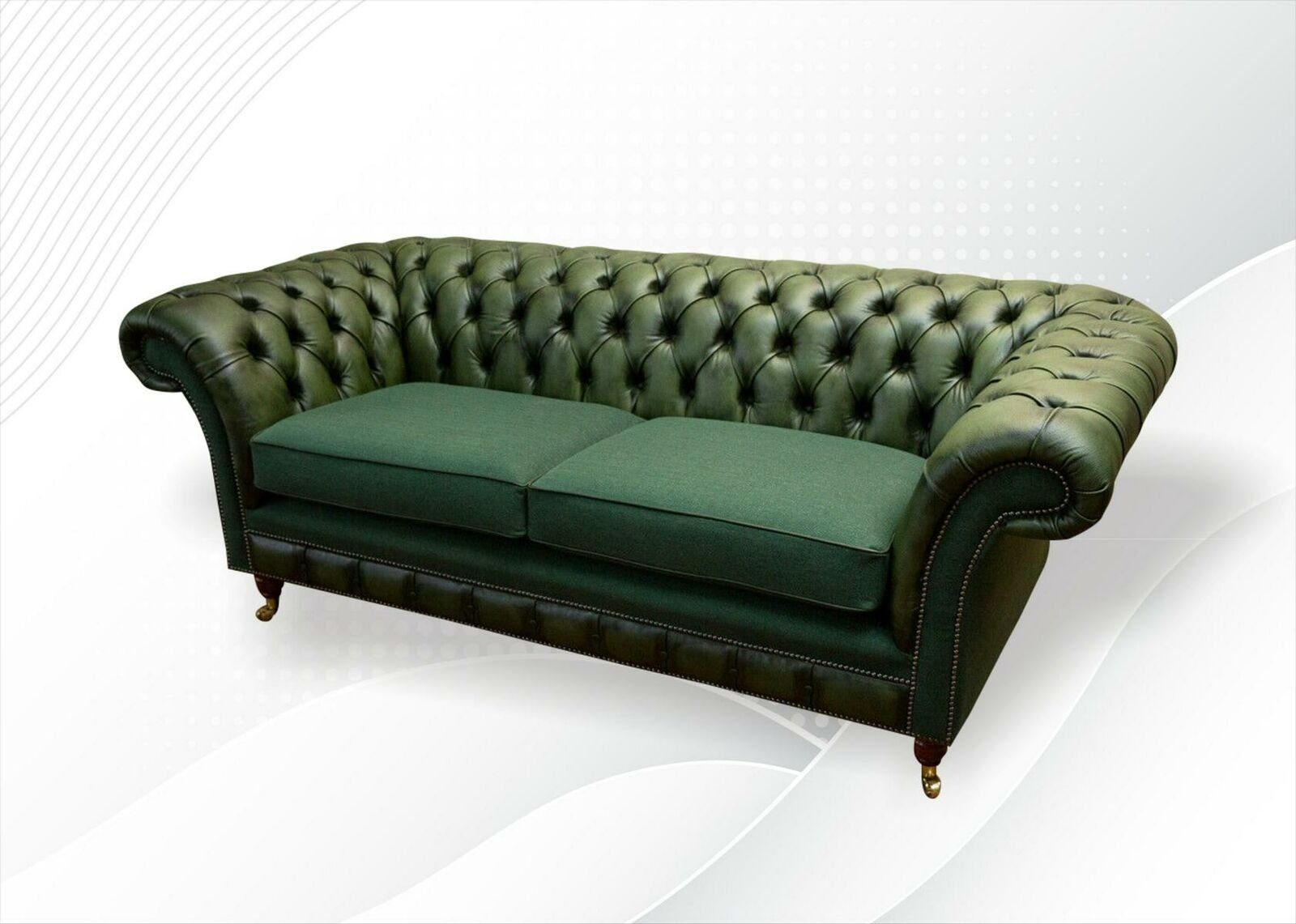 Chesterfield-Sofa Modern Neu, Luxus Europe Design Leder Made in Chesterfield JVmoebel Grün 3Sitzer