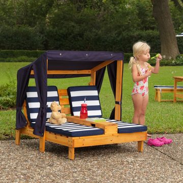 KidKraft® Kinderklappstuhl Doppelte Sonnenliege mit Getränkehaltern, weiß-blau