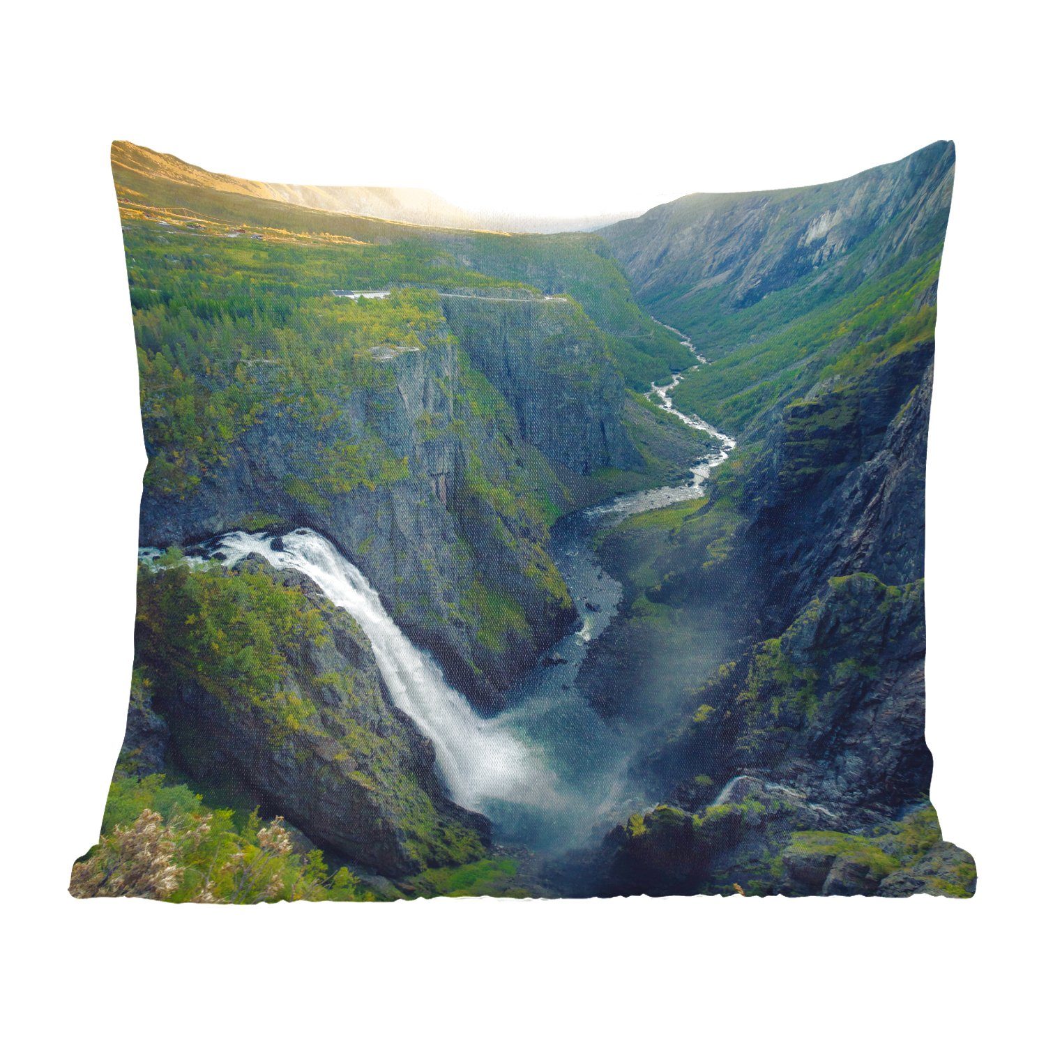 MuchoWow Dekokissen Wasserfall in Norwegen, Zierkissen mit Füllung für Wohzimmer, Schlafzimmer, Deko, Sofakissen
