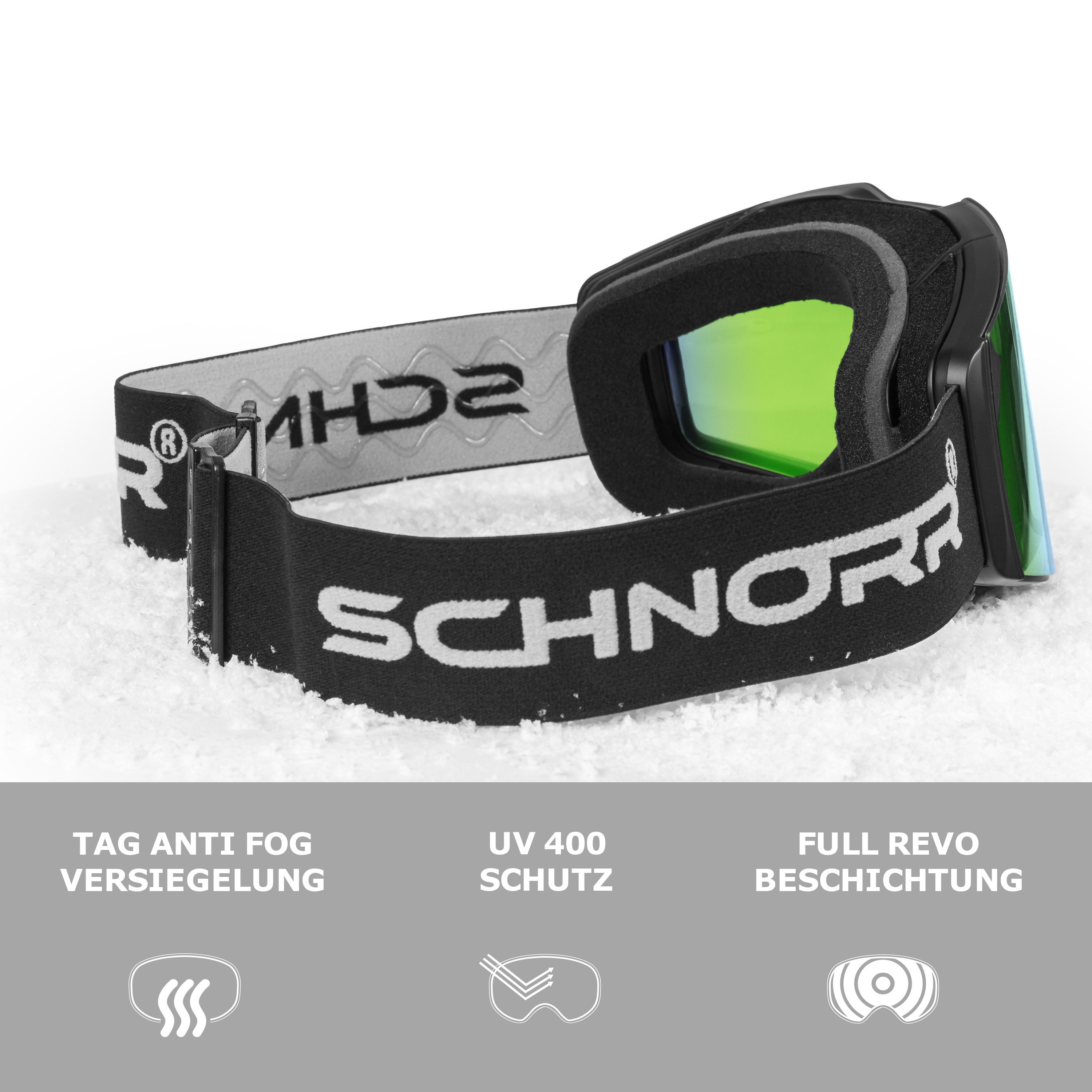SCHNORR Sportbrille Schnorr Skibrille Edge Grün (S3), Full REVO, Anti-Fog, UV400, (1-St), Full REVO-Beschichtung Grün (S3) – Bild 3 von 3