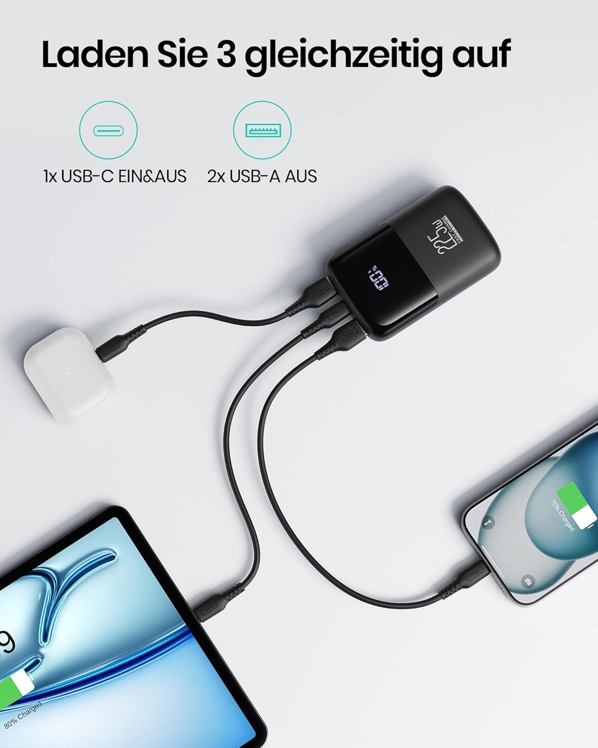 INIU 22.5W Fast Charging Klein Aber Stark, PD3.0 QC4.0 USB C Input&Output Powerbank Kompakt & Leistungsstark 10000 mAh, kompakt, leicht, flugzeuggeeignet, LED-Anzeige