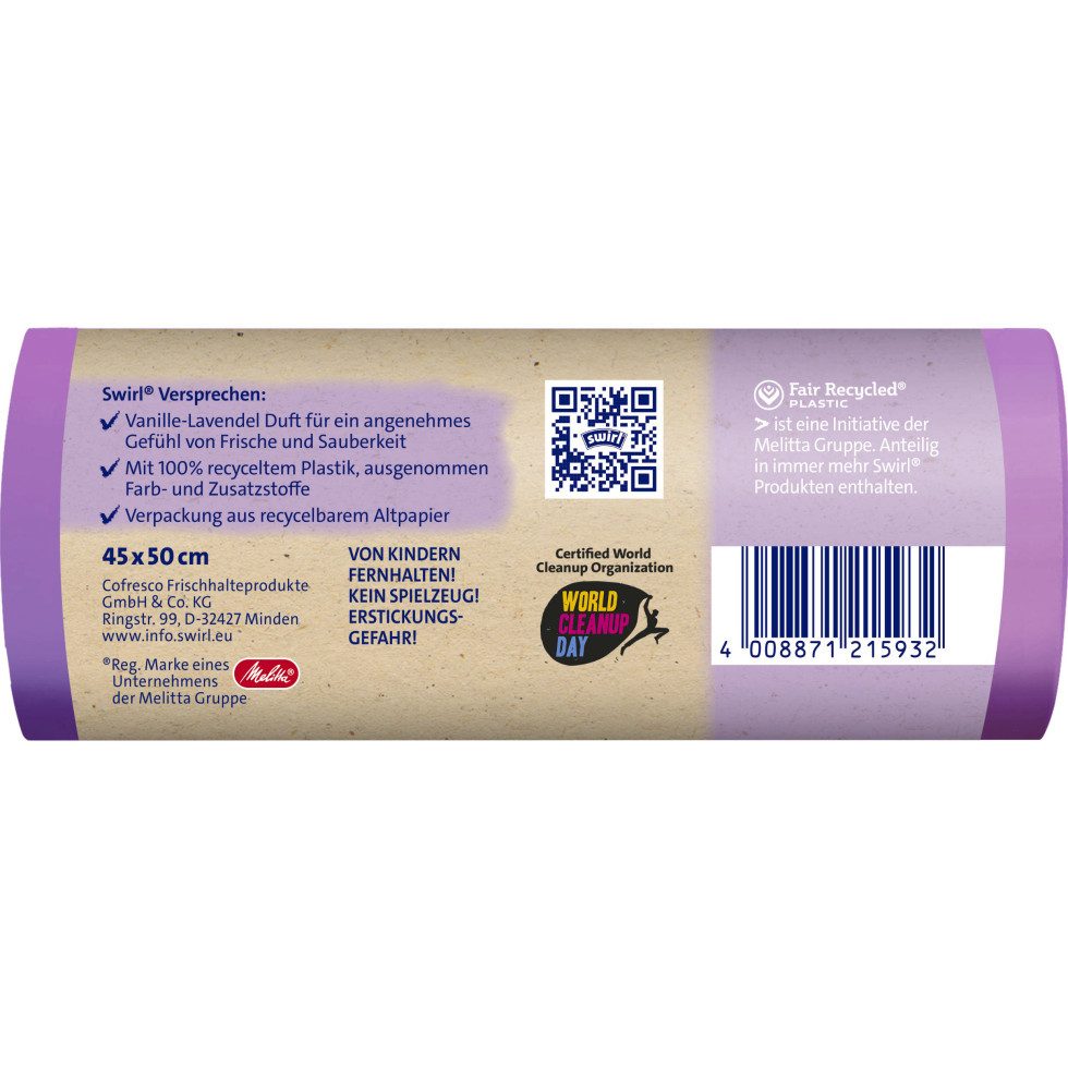 Swirl Müllbeutel Swirl® Duft-Müllbeutel Vanille-Lavendel 20 L