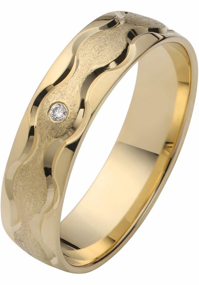 Firetti Trauring Schmuck Geschenk Gold 375 Hochzeit Ehering "LIEBE" Welle, Made in Germany, wahlweise mit oder ohne Brillant