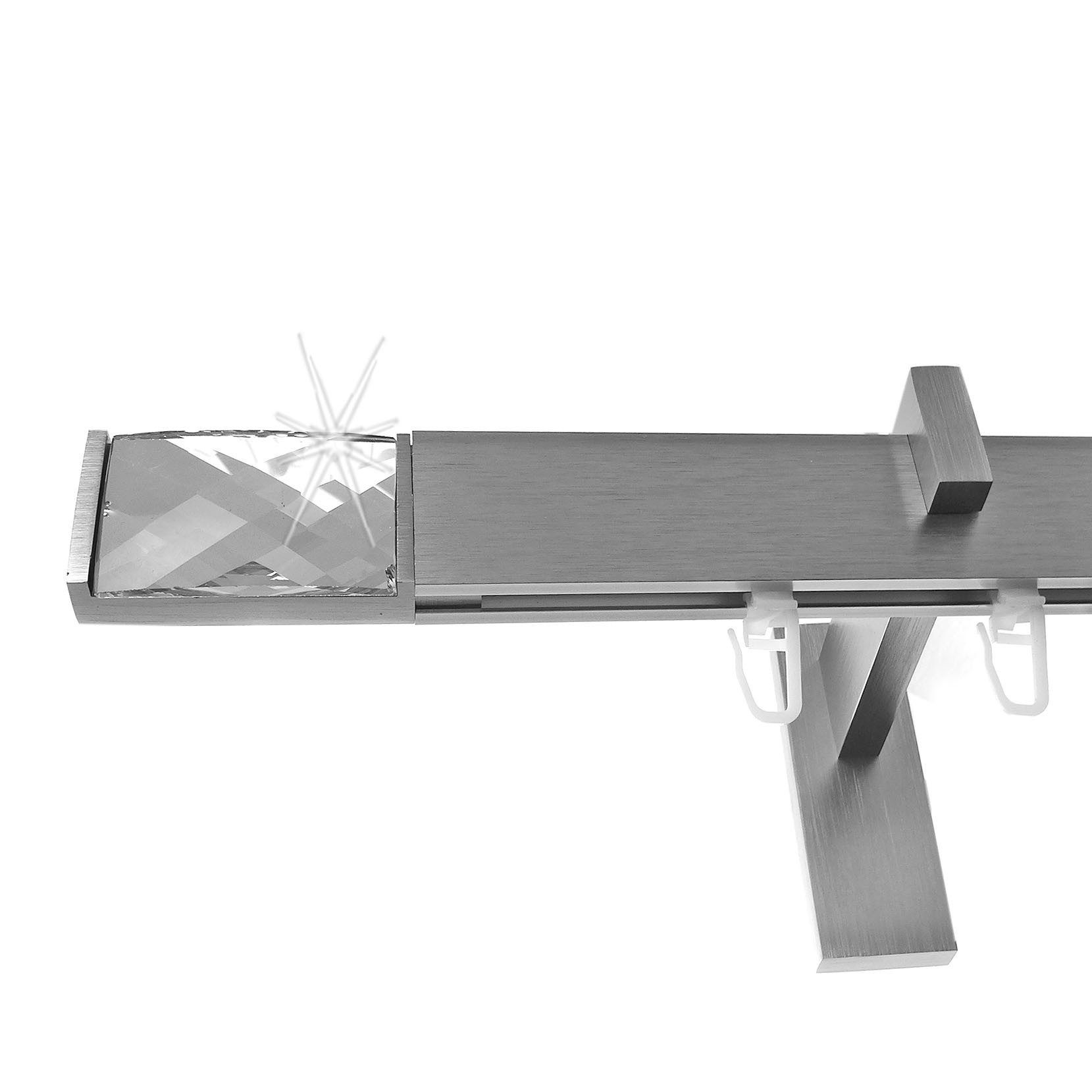 BASIT Gardinenstange eckig Innenlauf Edelstahloptik 30x14 mm mit Wandträgern 360 cm E95, Ø 30 mm, 1-läufig, verschraubt, Aluminium, H91 360 cm E95 Kirstall
