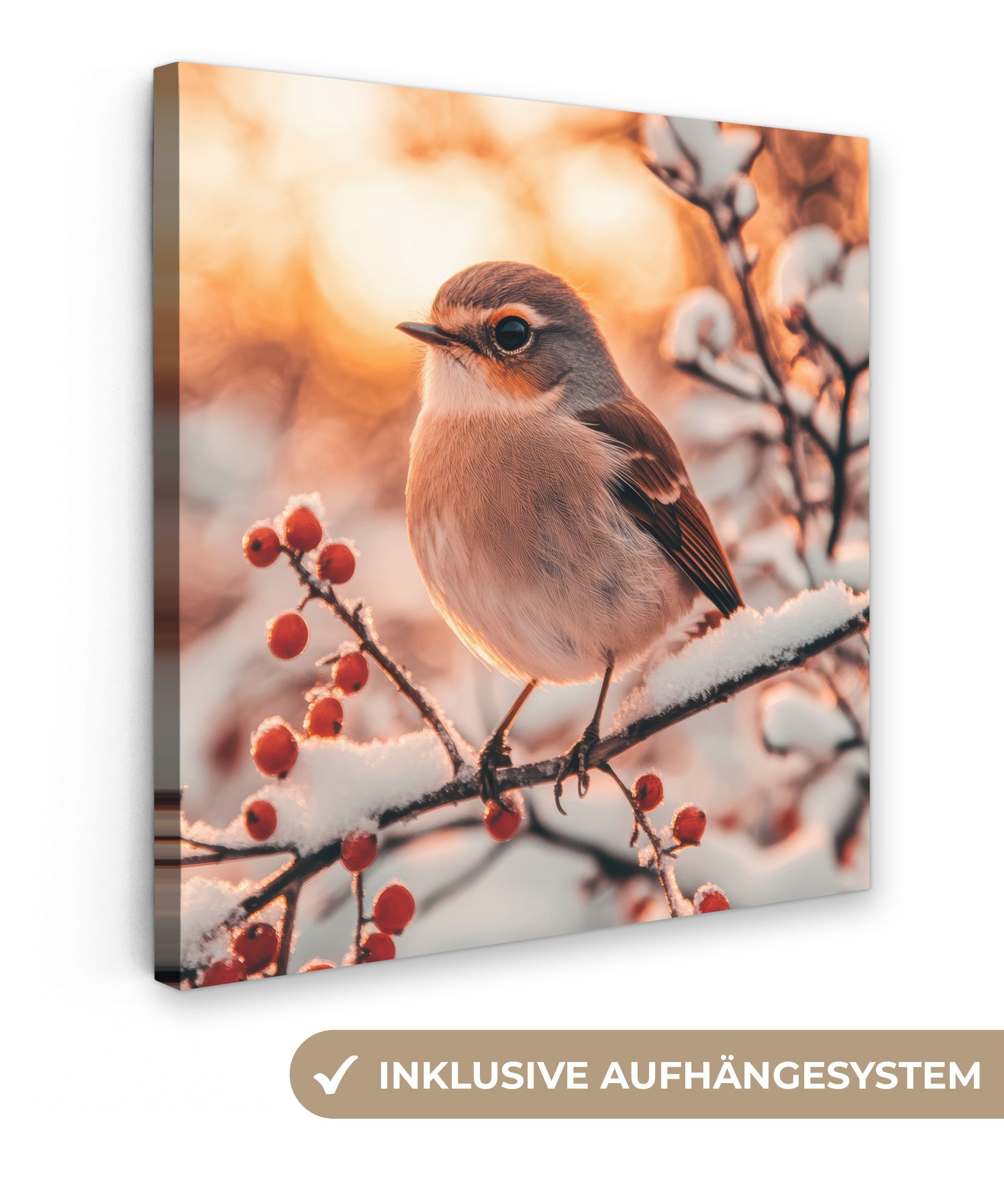 OneMillionCanvasses® Leinwandbild Vogel - Zweig - Winter - Tiere - Schnee, günstig online kaufen