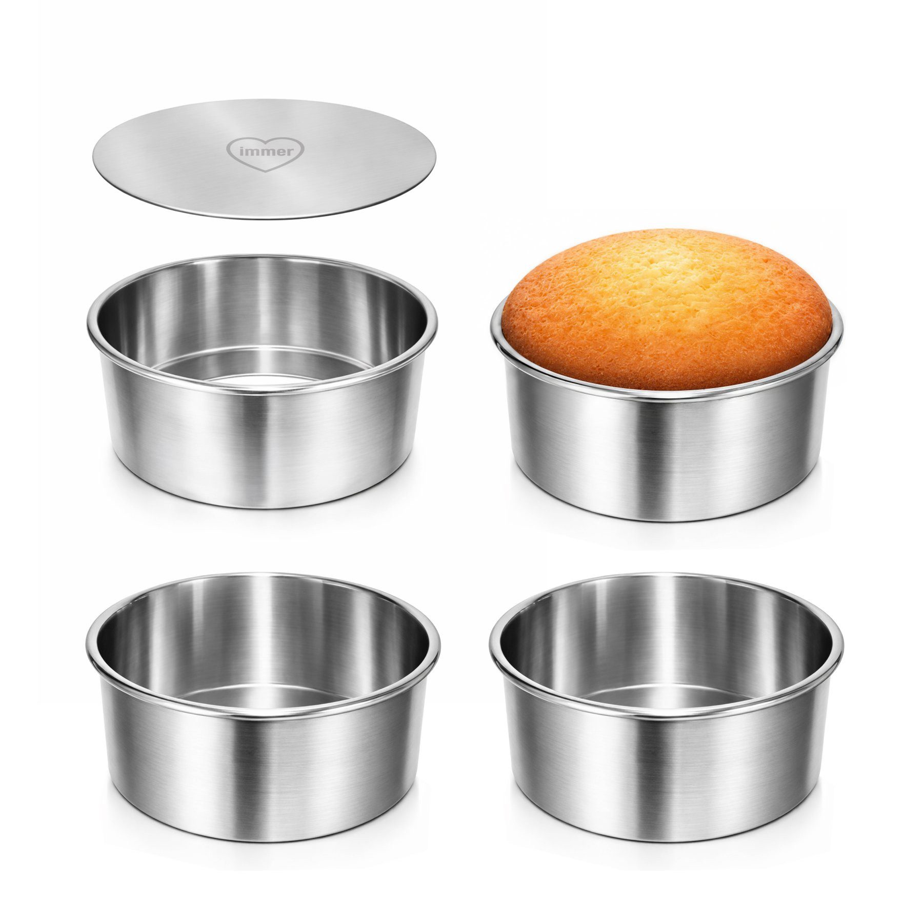 immer Backform Backform Set Edelstahl 4er-Set Mini-Kuchenformen mit Hebeboden, (8-tlg), unbeschichtet, ohne PFAS, Aluminiumfrei, hochhitzefest