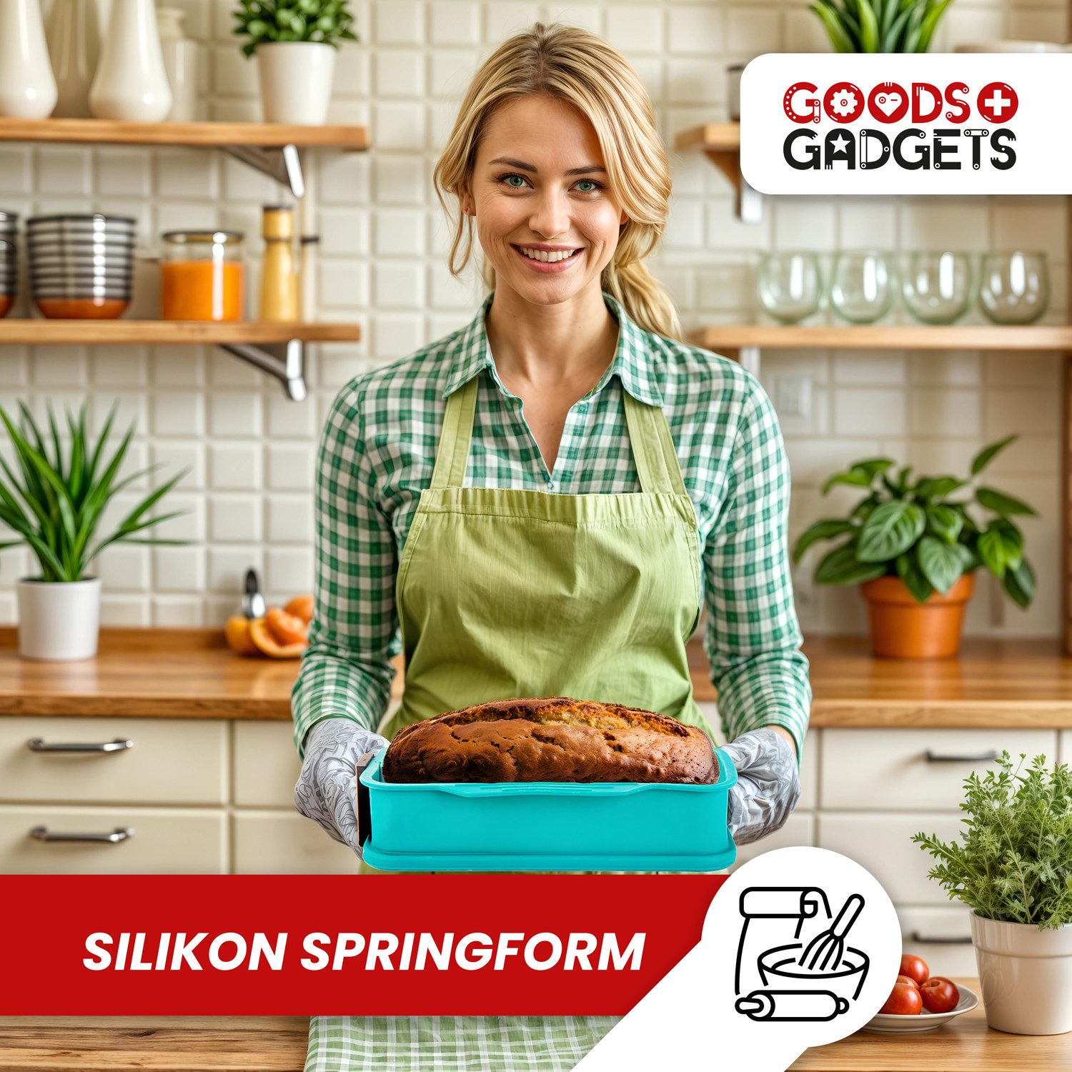 Goods+Gadgets Backform GOODS+GADGETS Silikon Springform Backform 23 cm mit Glasboden, Antihaftbeschichtete Kuchen-Form & Glasboden