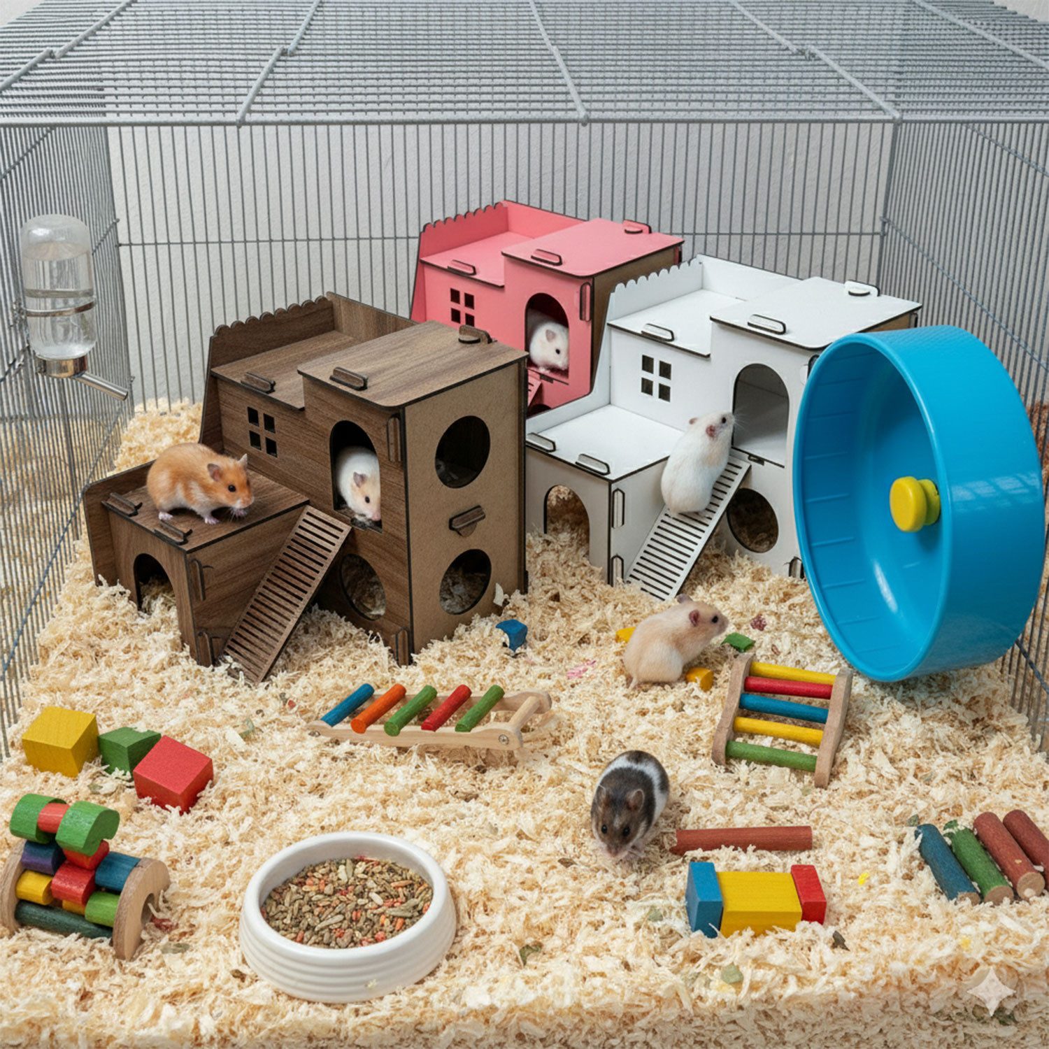 Jungengel Kleintierhaus Hamsterhaus Mäusehaus Holz Hamsterhütte Mäusehütte Tierhaus, 100% Holz, Einfache Montage, 23x21,5x21 cm, Robust & Langlebig