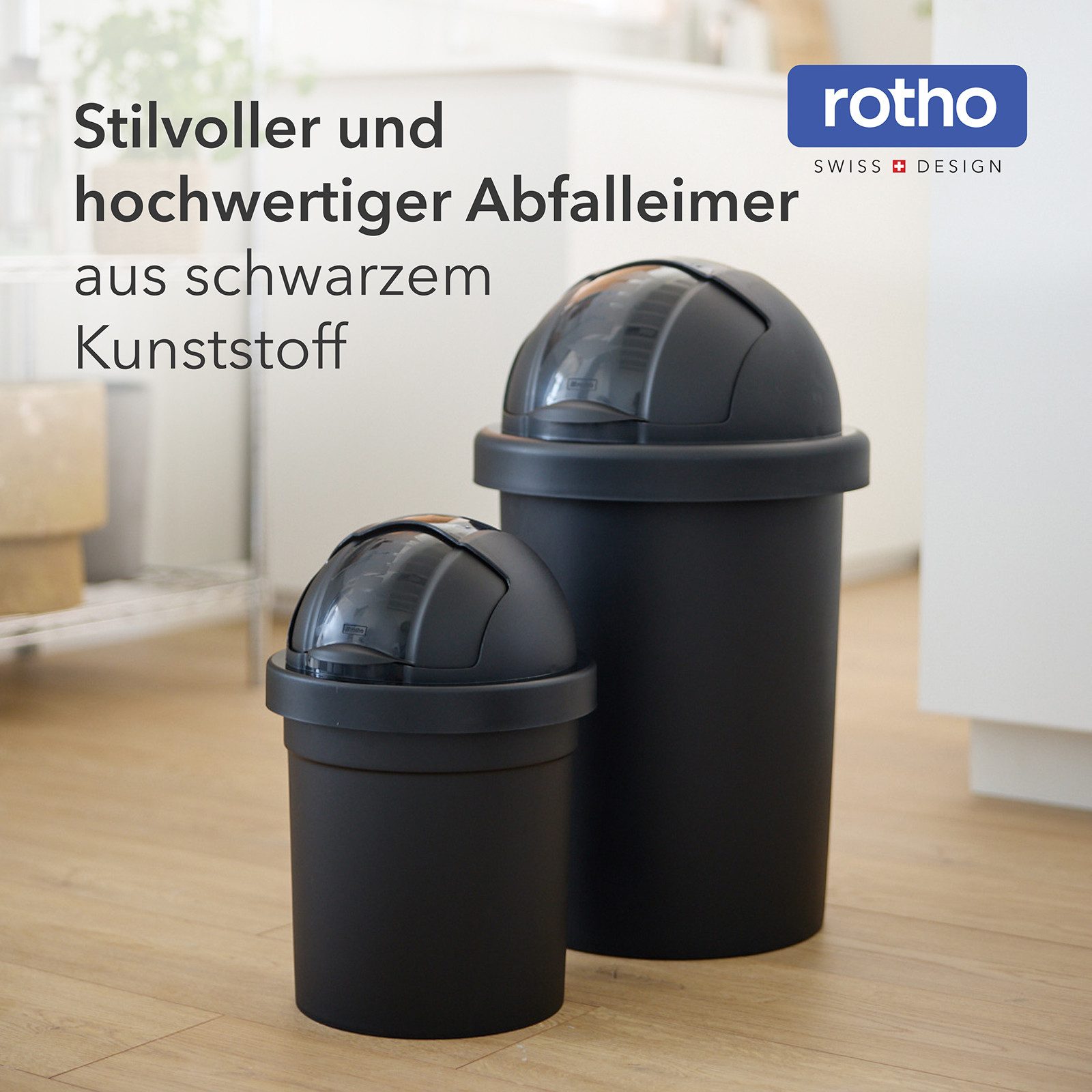 ROTHO Mülleimer ROLL BOB Abfalleimer Set 10 l und 30 l mit Schiebedeckel, Abfalltrennsystem ideal für Haushalt, Küche und Büro