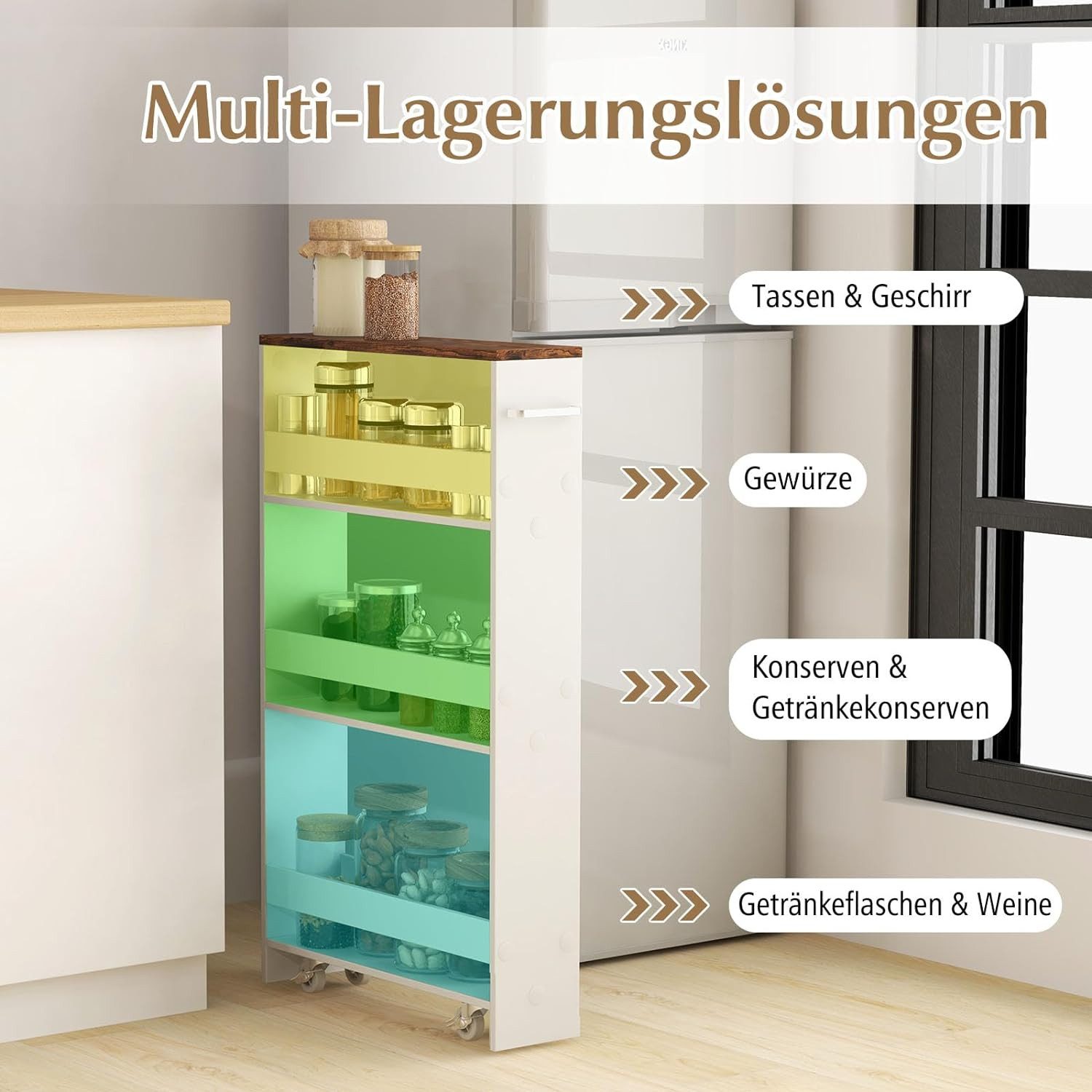 KOMFOTTEU Regalwagen Nischenregal, 4 Ebenen, mit Griff günstig online kaufen