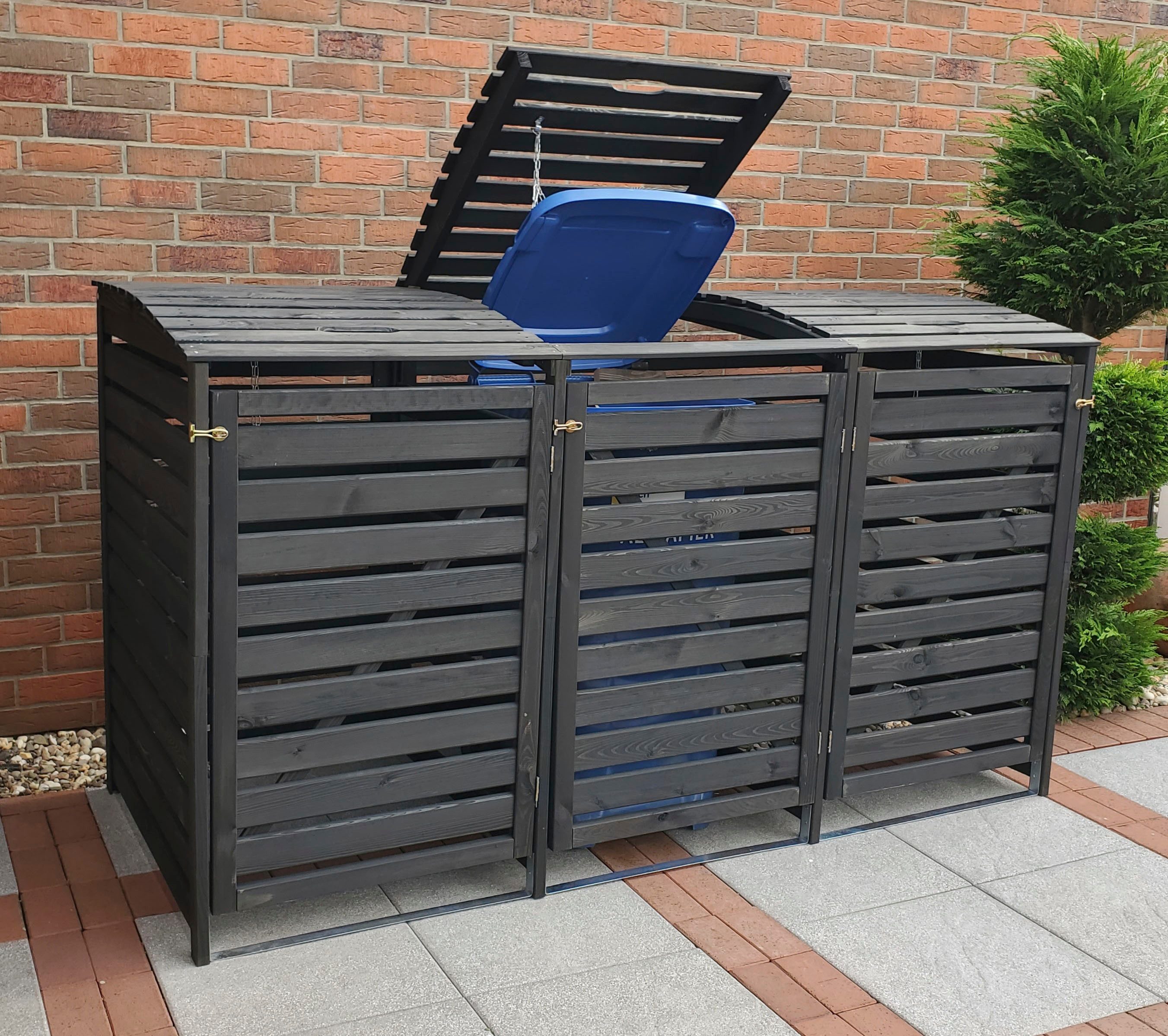 promadino Mülltonnenbox Vario V, für 3 x 240 l, anthrazit – Bild 3 von 5