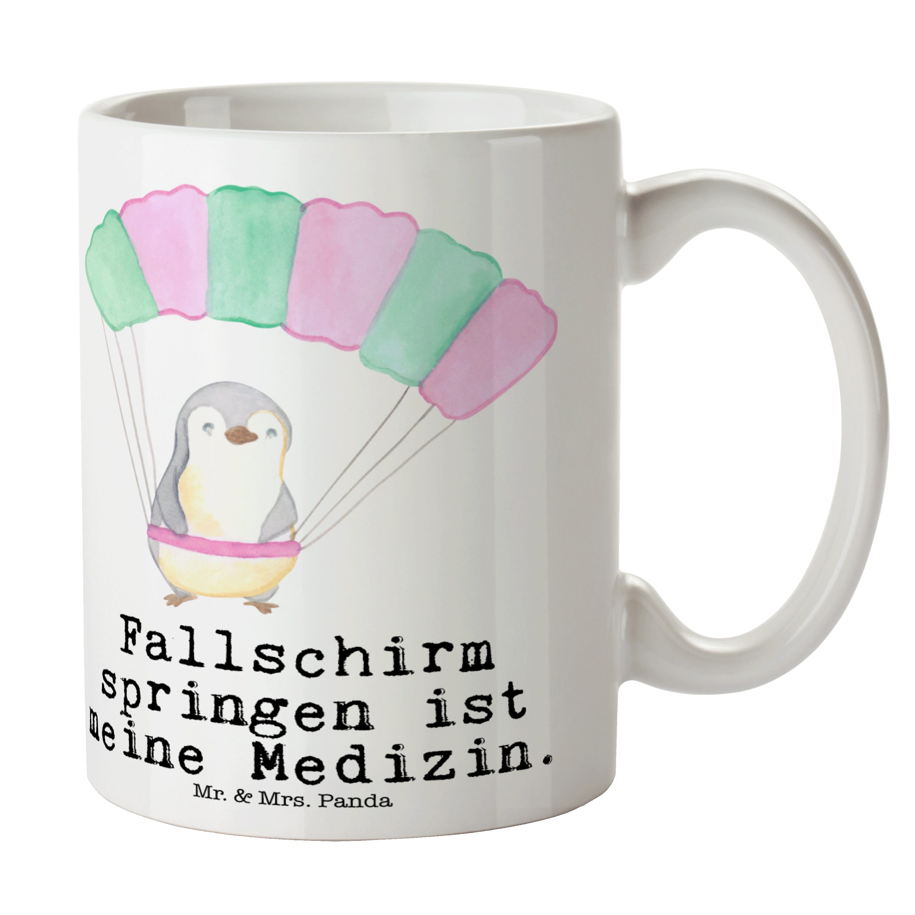 Mr. & Mrs. Panda Tasse Pinguin Fallschirm springen Medizin - Weiß - Geschenk, Adrenalinrausc, Keramik