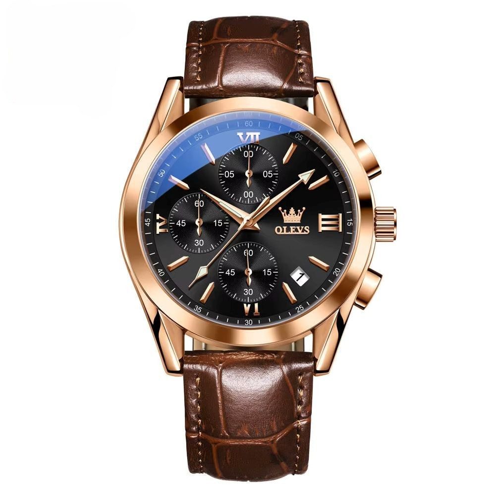 OLEVS Quarzuhr QLEVS Armbanduhr Multifunktions-Chronograph Lederarmband 4 Farben 2872