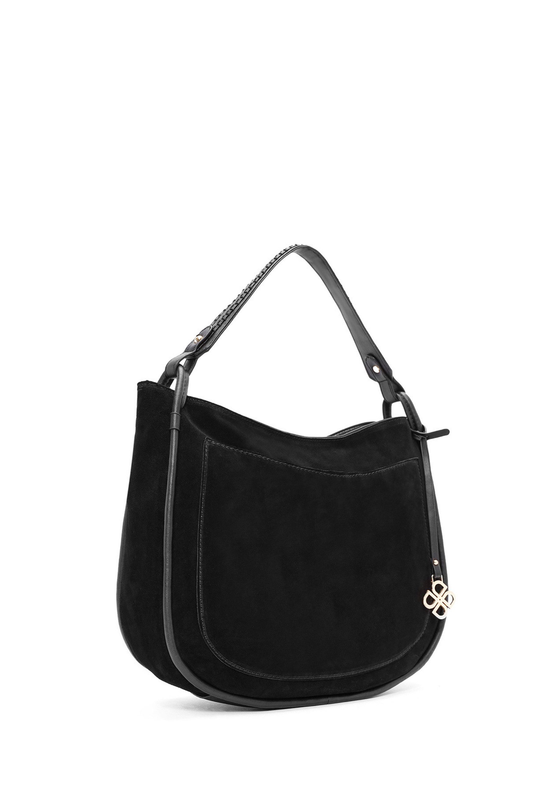 Derimod Umhängetasche Schultertasche aus Kunstvelours, Kunstleder, Schulterriemen, Groß