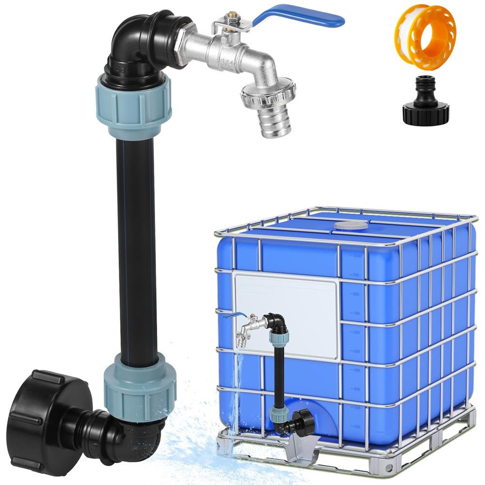 JOYOLEDER Regenwassertank IBC Auslaufhahn Messing IBC Tank Zubehör, Schwanenhals Für 1000L, (Regenwassertank IBC Tank Verbinder, Regenfass, Regentonnen, IBC Container S60x6 3/4 Zoll Wasserhahn, IBC Adapter)