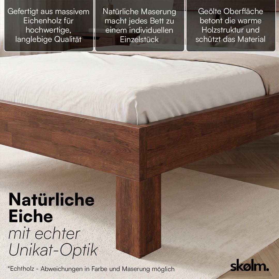 skølm Massivholzbett Floki aus Eiche mit Bettkopf, natur geölt (Walnussoptik), verfügbar in 140/180 x 200 cm – Bild 4 von 5