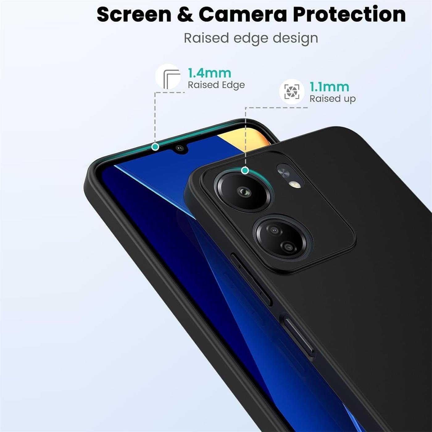 CoolGadget Handyhülle Schwarz als 2in1 Schutz Cover Set für das Xiaomi Poco C65 6,74 Zoll, 2x 9H Glas Display Schutz Folie + 1x TPU Case Hülle für Poco C65