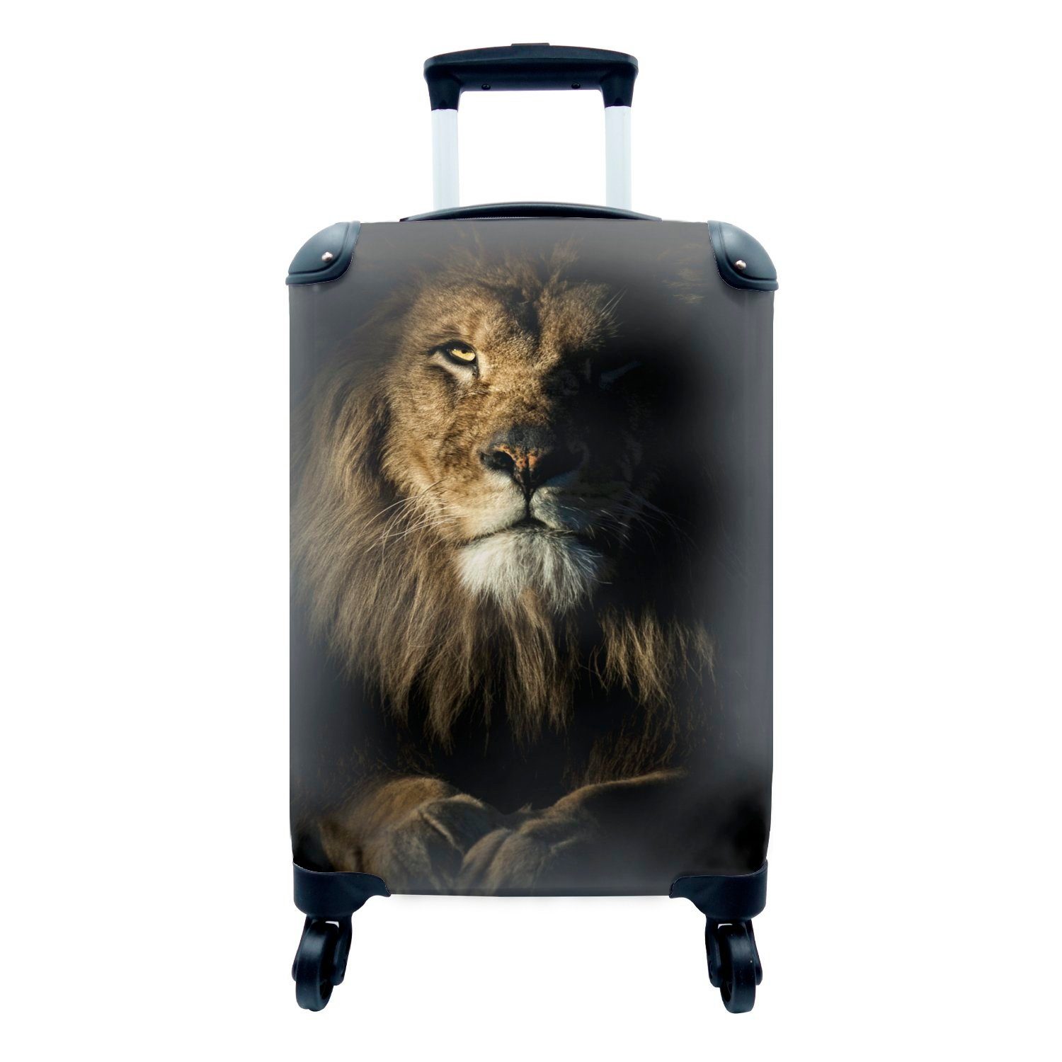 Trolley, Kamera Handgepäckkoffer Rollen, Handgepäck schaut, Nahaufnahme Reisetasche für mit MuchoWow in rollen, eines Löwen, der die Reisekoffer 4 Ferien,