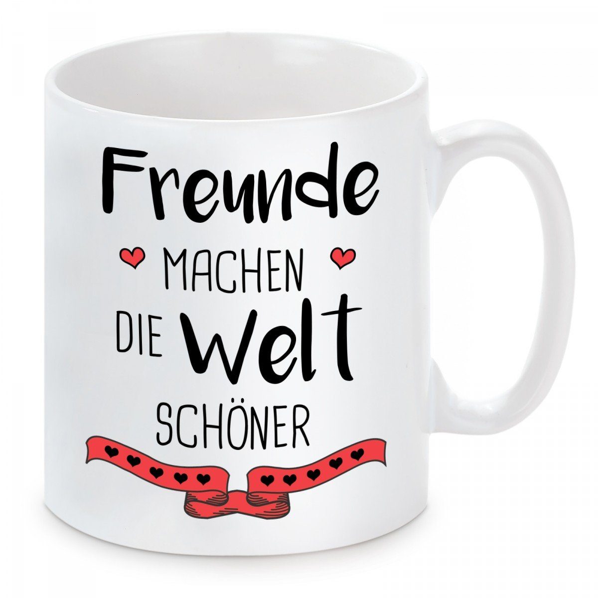 Herzbotschaft Tasse Kaffeebecher mit Motiv Freunde machen die Welt schöner, Keramik, Kaffeetasse spülmaschinenfest und mikrowellengeeignet