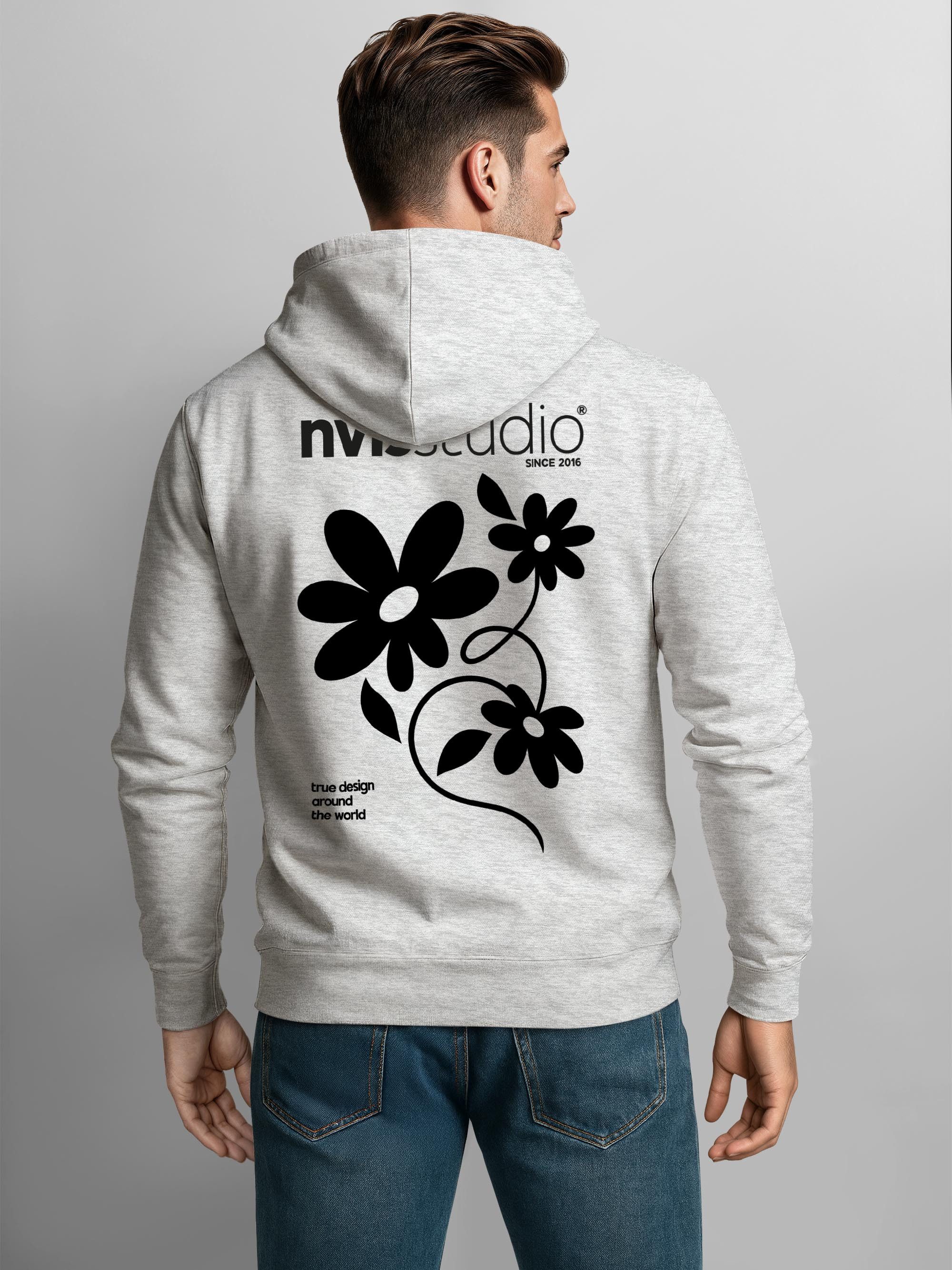 Neverless Hoodie Herren Hoodie Backprint - Blumen - Kapuzensweatshirt Rückenaufdruck – Bild 2 von 5