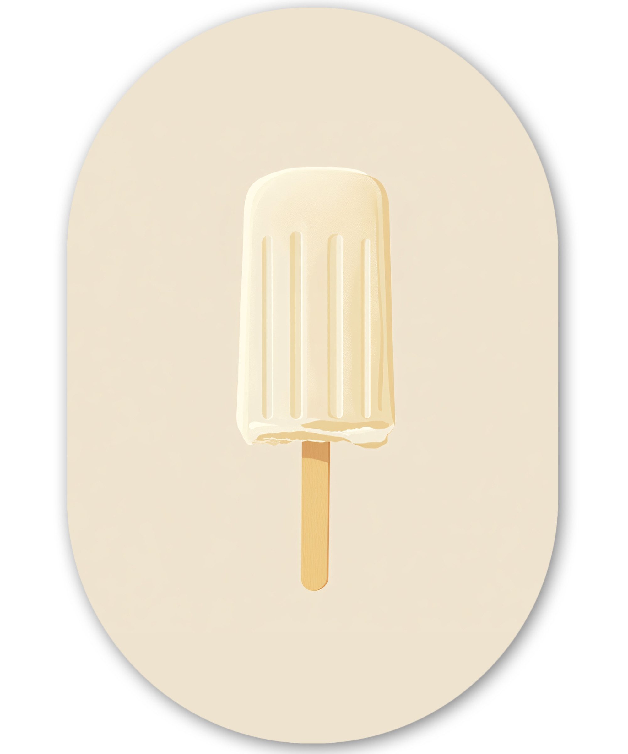 MuchoWow Gemälde Minimalistisch - Wassereis - Stick - Beige, Fotodruck (1 St), Wandbild Oval, Wohnzimmer oder Schlafzimmer Wanddekoration, 40x60 cm