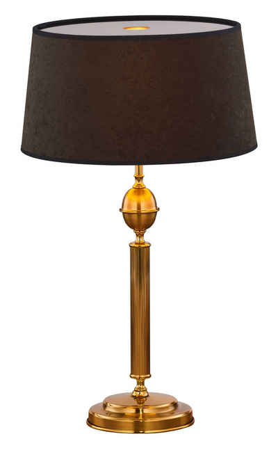 Licht-Erlebnisse Nachttischlampe TRERBO, ohne Leuchtmittel, Stoff Echt-Messing E27 60 cm hoch in Gold Schwarz rund Jugendstil