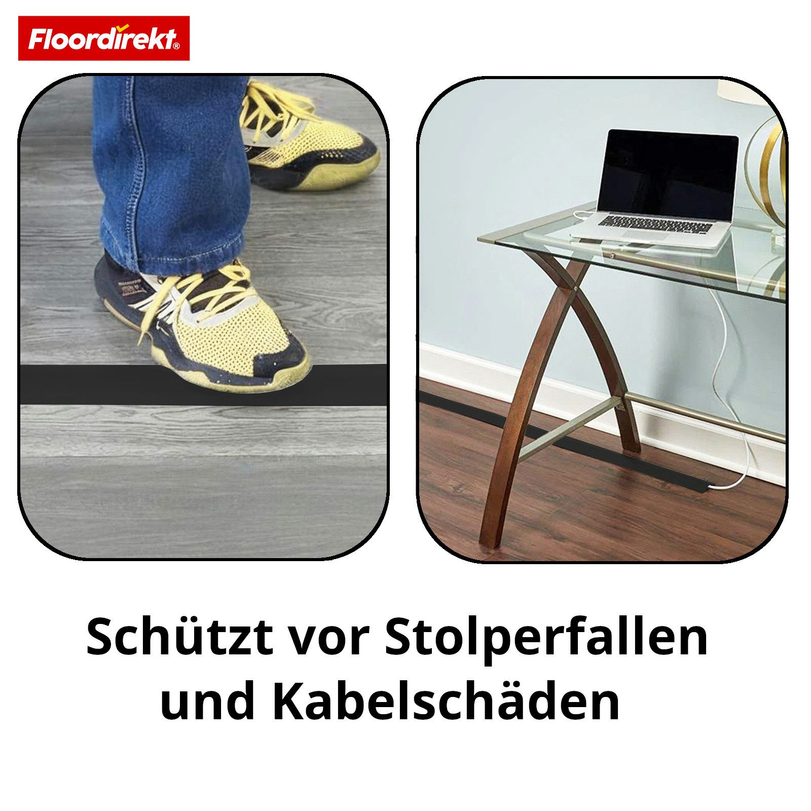 Floordirekt Kabelkanal Boden Cable Guard rutschfester Stolperschutz Kabelschutz zuschneidbar (1,8 m, 4,5 m, 9 m, 30 m, 2 Kabel bis 8 mm Ø (Kammer: 18 × 8 mm), R – Bild 4 von 5