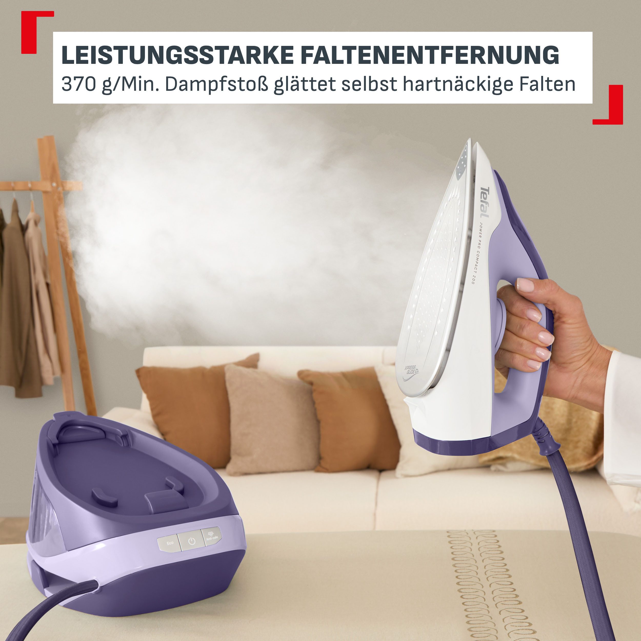 Tefal Dampfbügelstation Power Pro Compact 200, 1700 ml Wassertank, 2400 W, 120 g/min Dampfmenge, 370 g/min Dampfstoß, 1,7 L Wassertank – Bild 4 von 5