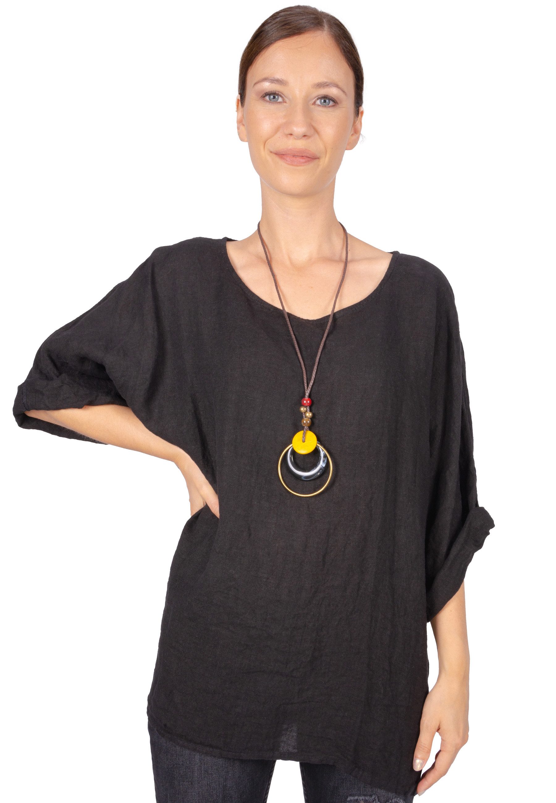 Seasons of April Kurzarmbluse Oversized Lina Weit geschnittene Leinenbluse