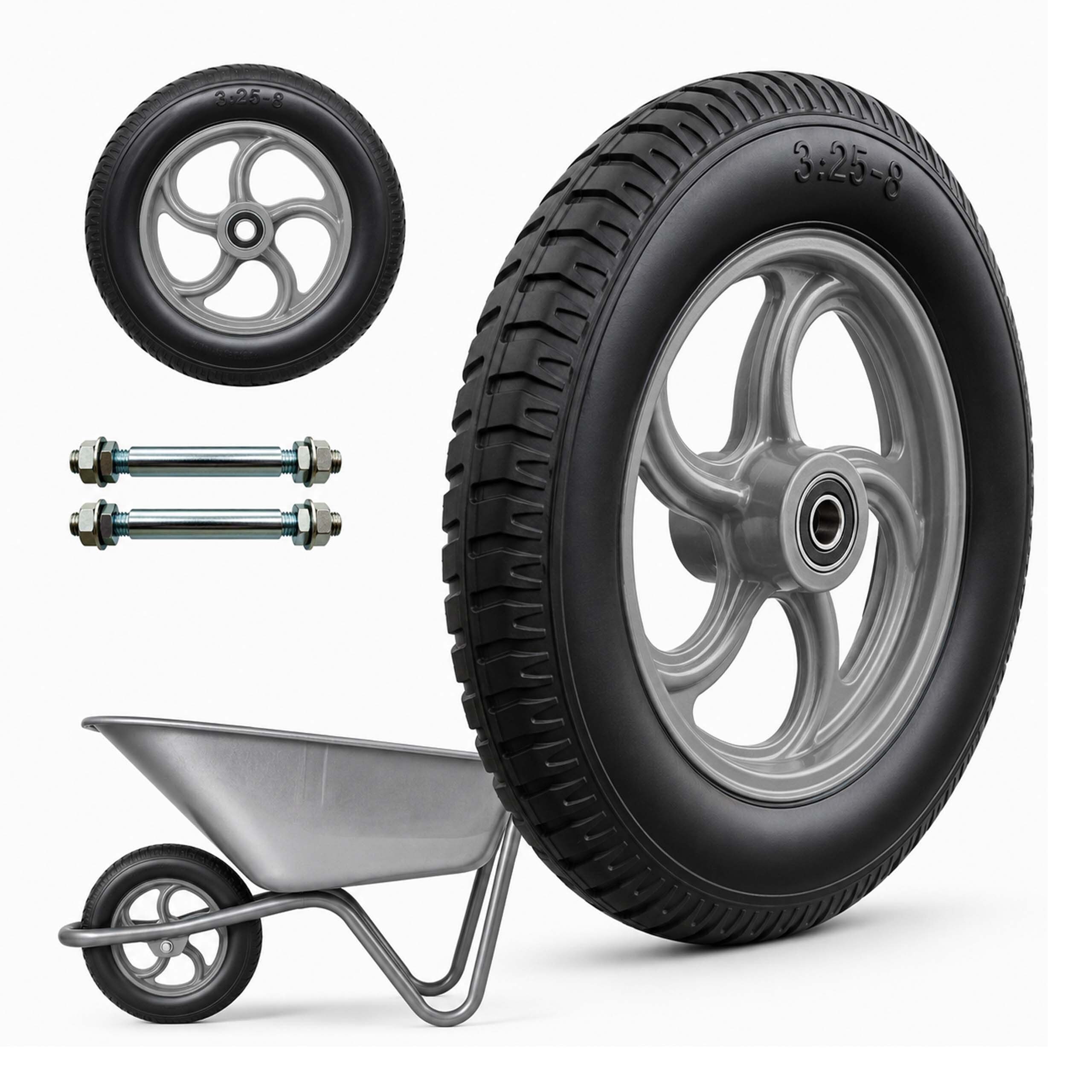 relaxdays Sackkarren-Rad 2er Set Sackkarrenrad 3.25-8 Vollgummi, Schwarz-Grau
