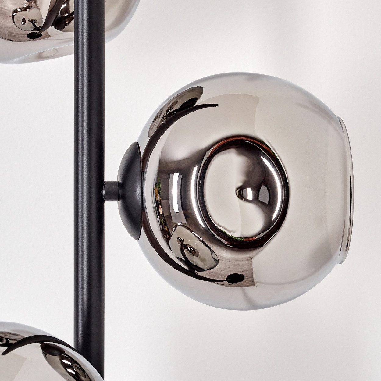 hofstein Stehlampe Stehlampe aus Metall/Glas in Schwarz/Chrom-/Rauchfarben m. Fußschalter, ohne Leuchtmittel, Stehleuchte im Retro/Vintage-Design mit Glasschirmen (15 cm), E14