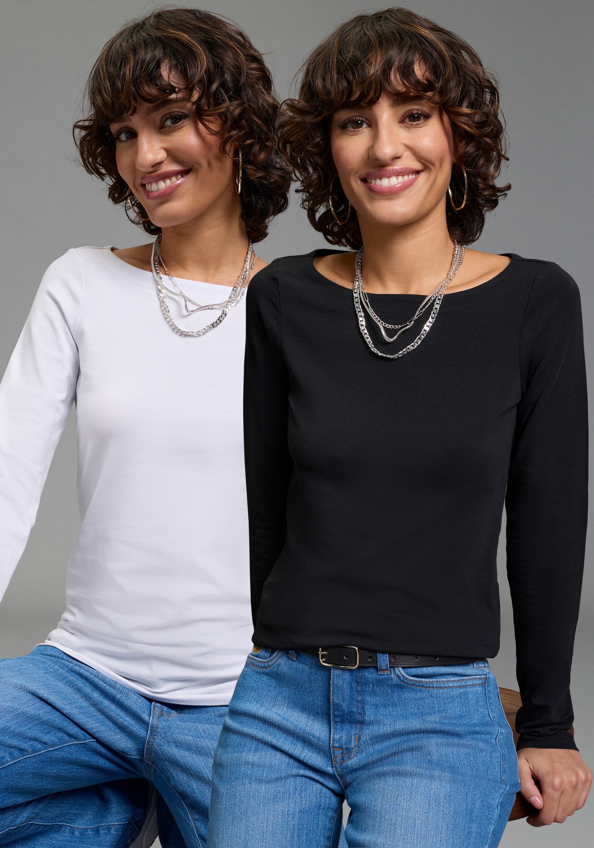 Laura Scott Longsleeve (2er-Pack) Basic-Stil und Passform, mit U-Boot-Ausschnitt. Reduzierter Preis € 24,99. Unverbindliche Preisempfehlung € 29,99, (€ 12,50 pro 1 Stk)