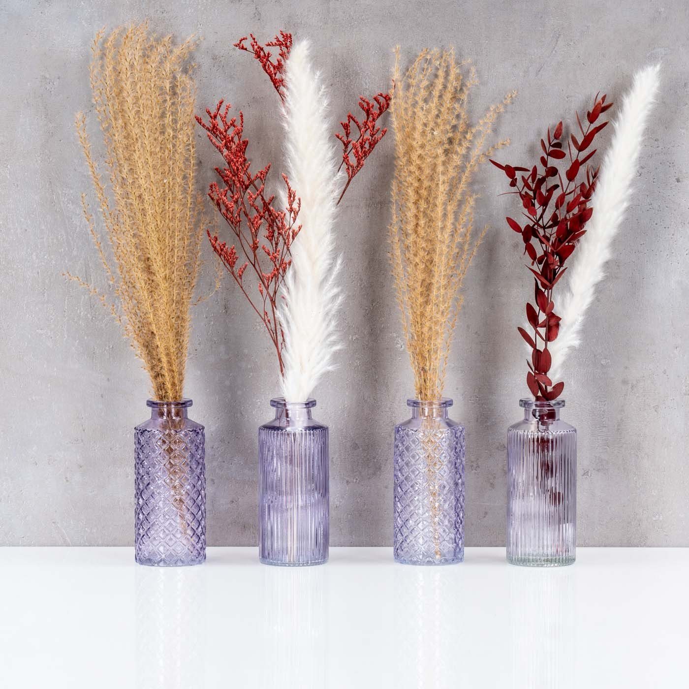 Tischdeko Blumenvase Frühling Glas Dekovase, Lila Vase Levandeo® Set H14cm 4er