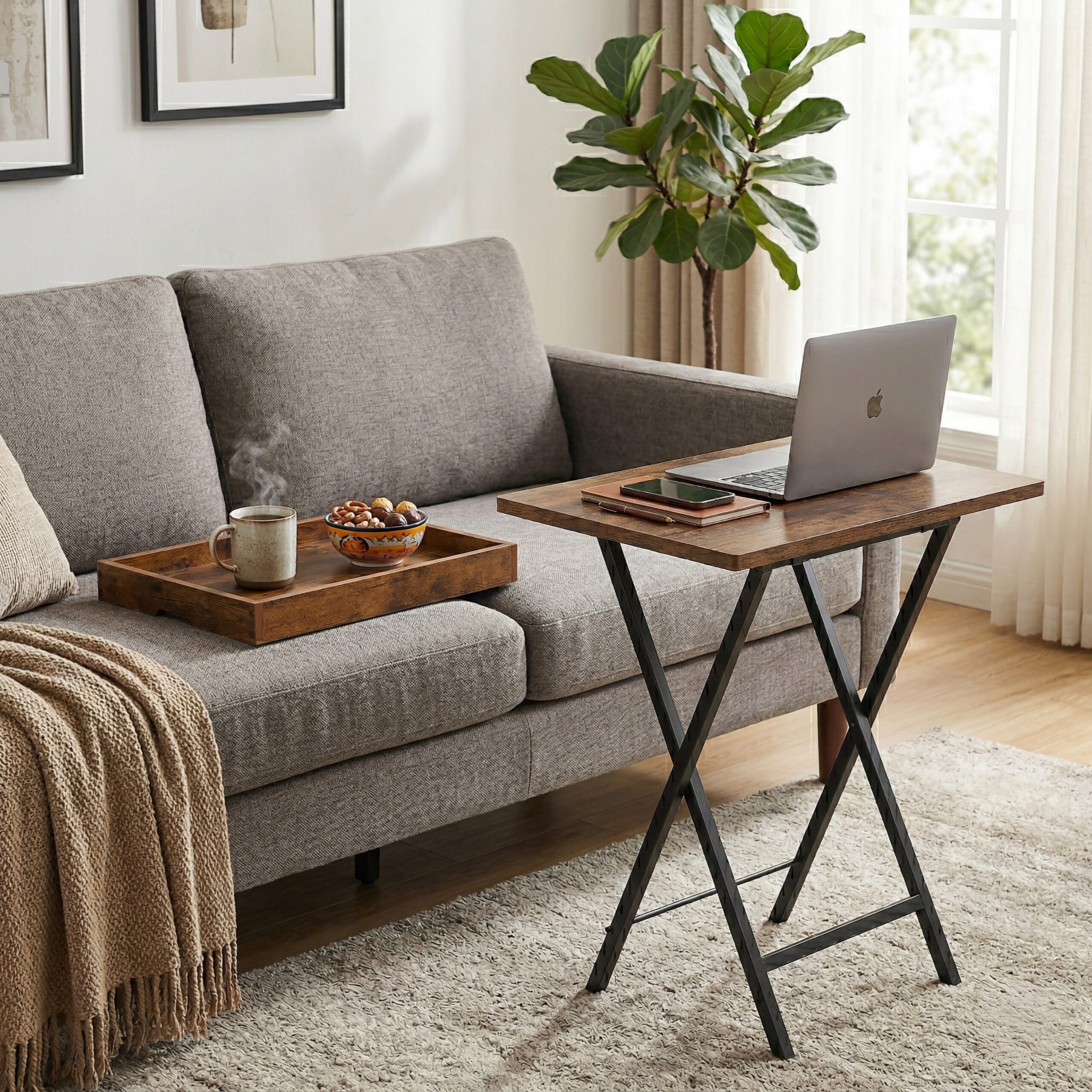 relaxdays Beistelltisch Klappbarer Beistelltisch mit Tablett