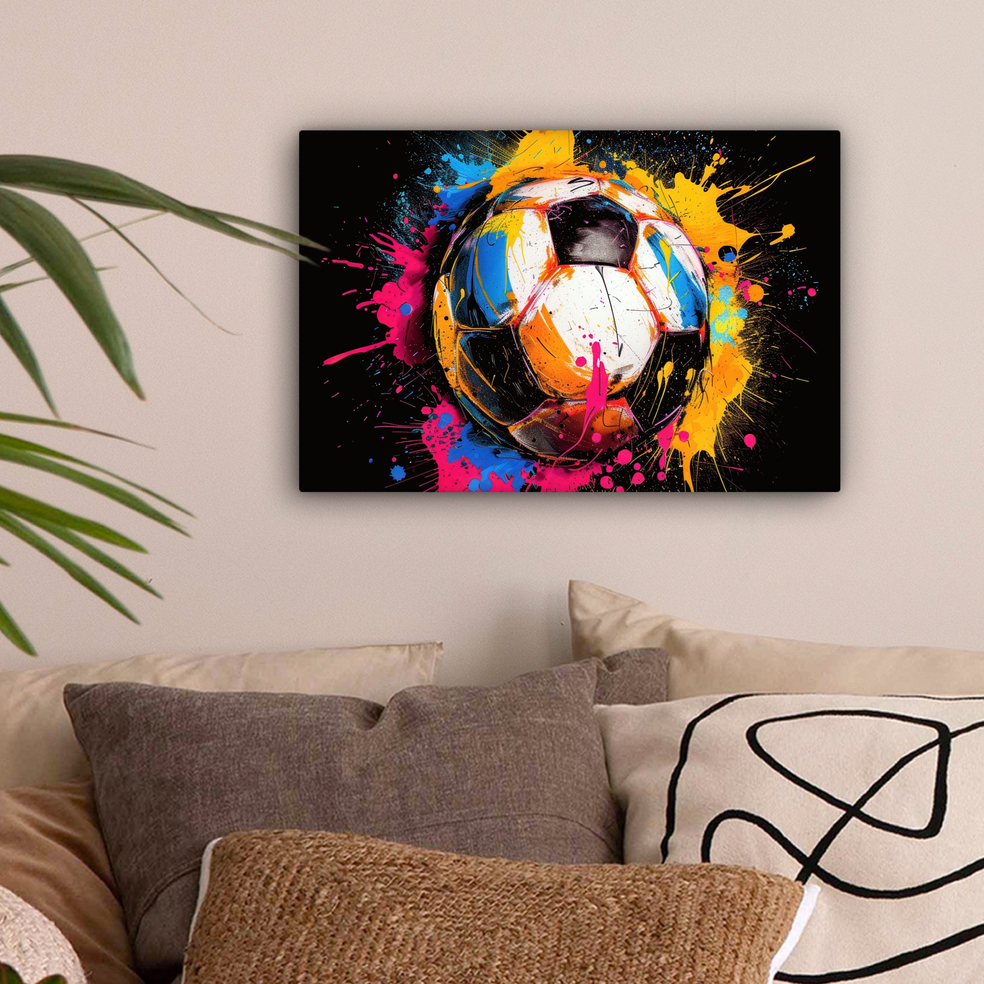 OneMillionCanvasses® Leinwandbild Graffiti - Sport - Fußball - Farbe - Ball, Fotodruck (1 St), Leinwand Bilder Klein, Wand Dekoration Aesthetic 30x20 cm