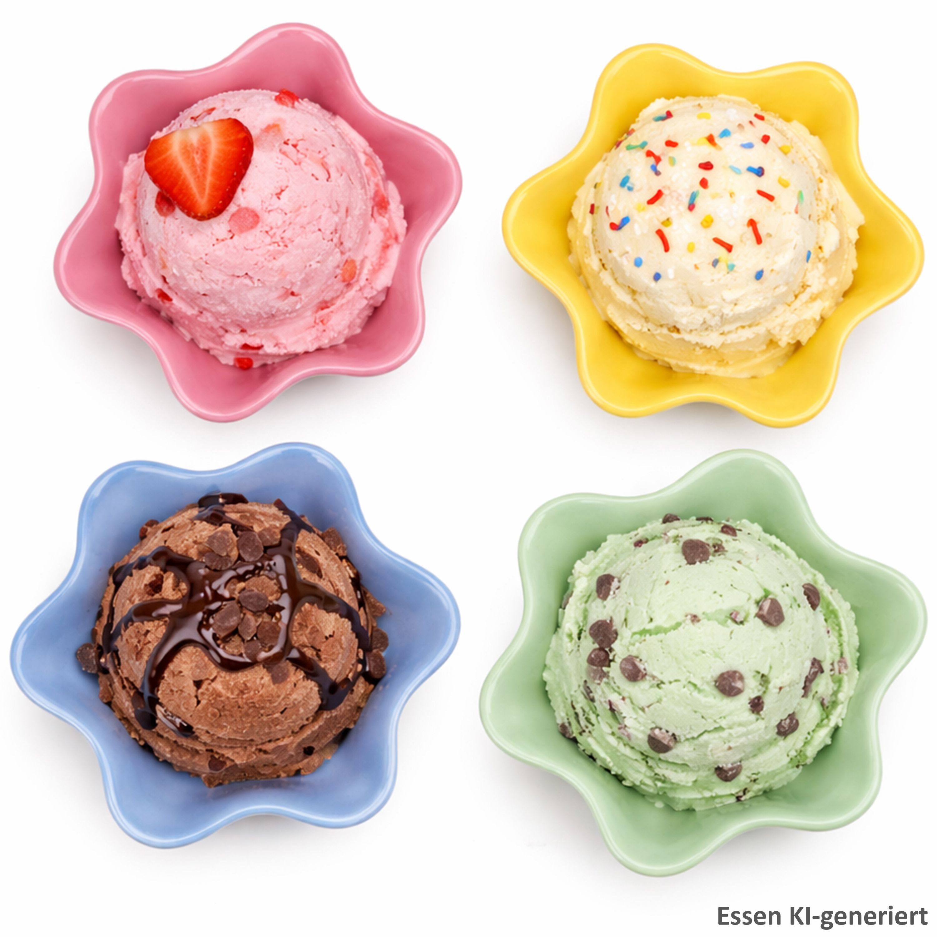MamboCat Eisschale MamboCat 4er Set Emilia Blume Eisbecher Steingut Dessert-Schale bunt, Steingut