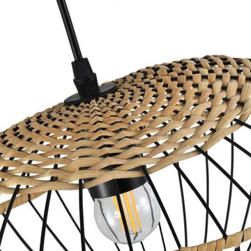 LQWELL Pendelleuchte E27 Hängelampe Schwarz Retro Pendellampe, Hängeleuchte Vertigo Lampe, Höhenverstellbare Kronleuchter Metall Rattan, für Wohnzimmer Schlafzimmer Esszimmer Cafés