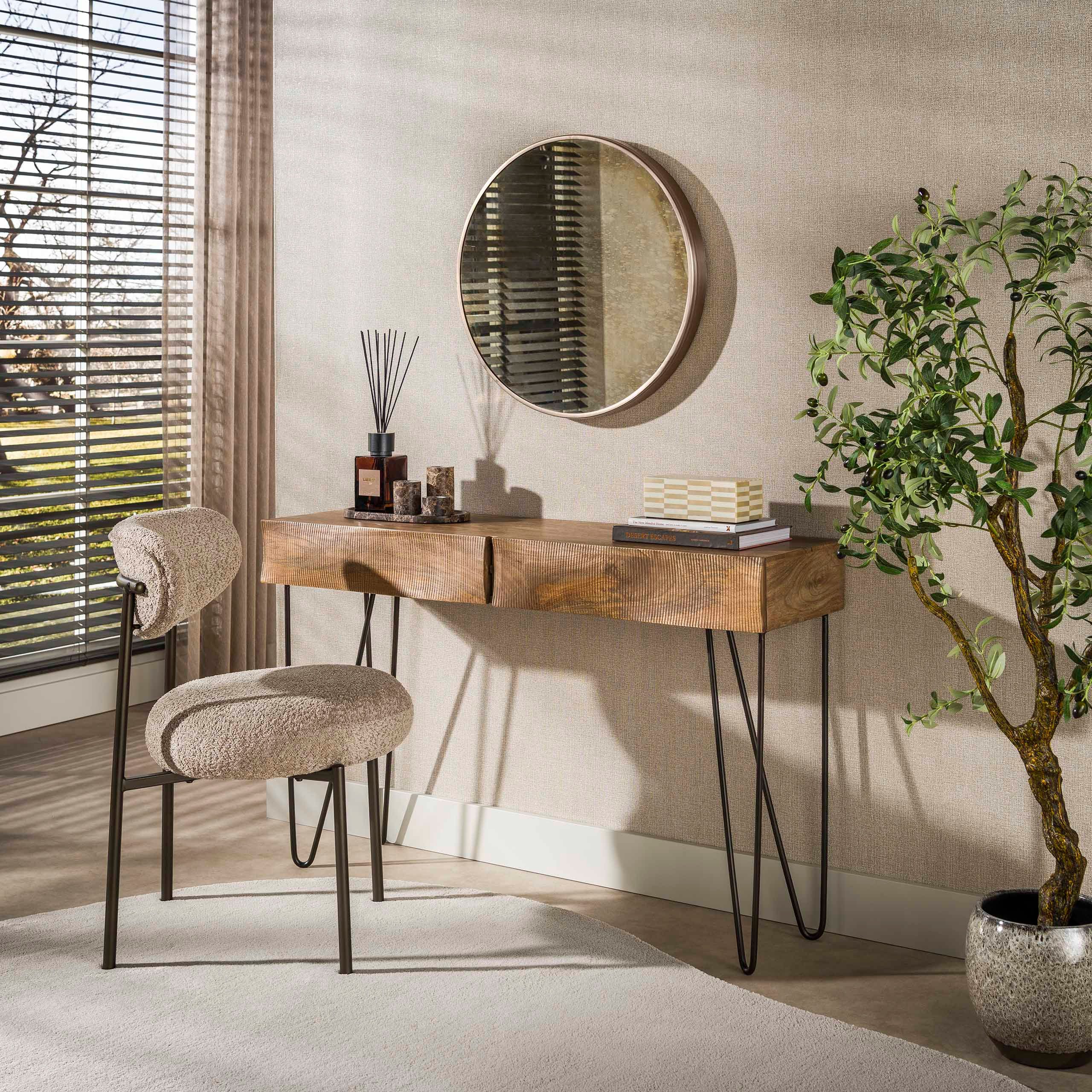 Sitheim-Europe Konsolentisch Schminktisch Ocean 2 Schublade / Massiv Mango sand, Front in Relief-Wellenmuster
