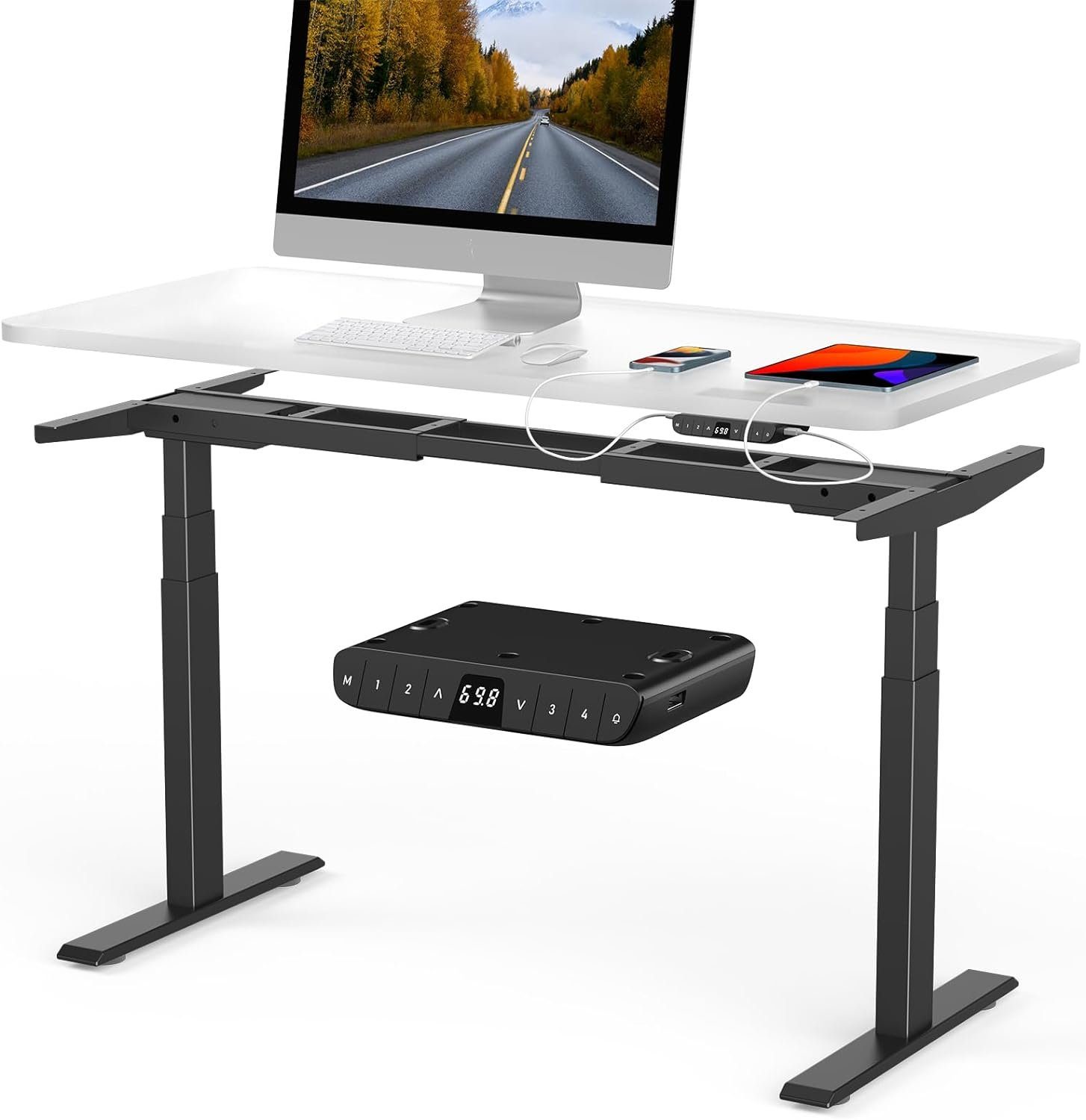 Super Solu Schreibtisch Elektrisch Höhenverstellbares Tischgestell Dual-Motor 3-Fach-Teleskop (1-St., 7B-Black /4 Memory Funktionen), Antikollisionssystem